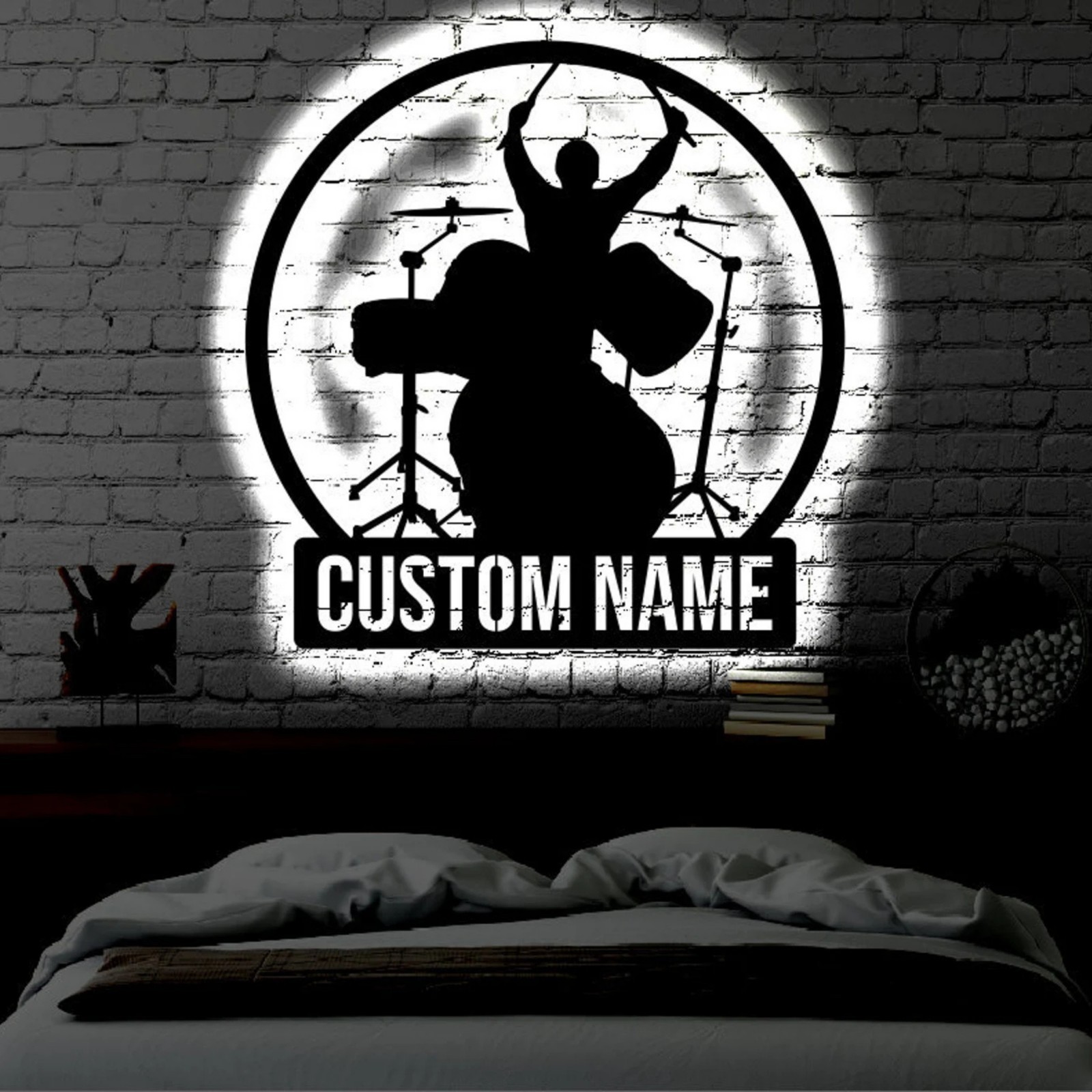 Custom Drummer LED Metal Sign, Personalized Drumming Wall Art Decor