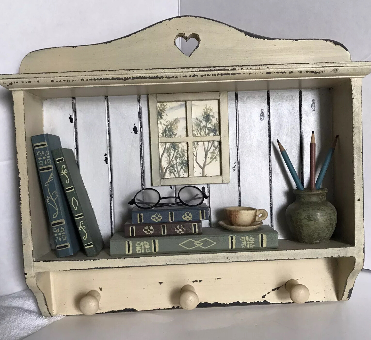 Books Writer Rustic Distressed Beige Wooden Wall Hanging with Hooks