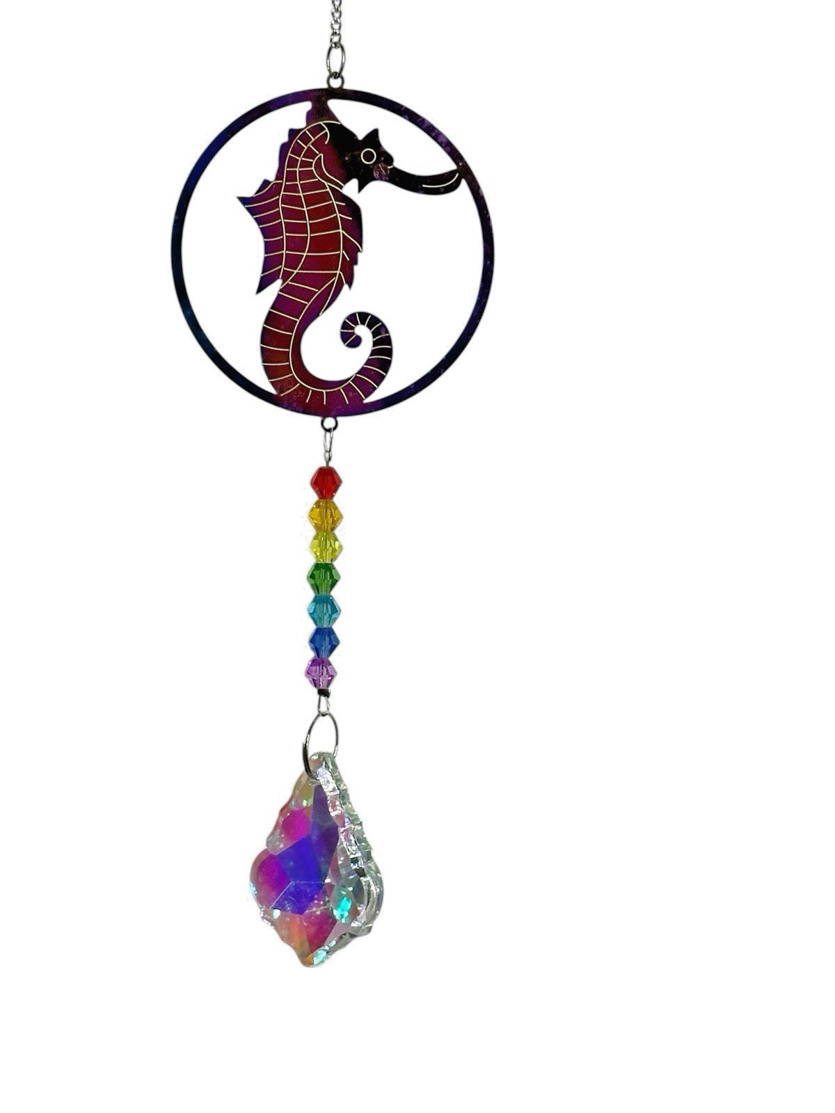 NEW sun catcher crystals rainbow colors hangs 13-15 inches SEA HORSE