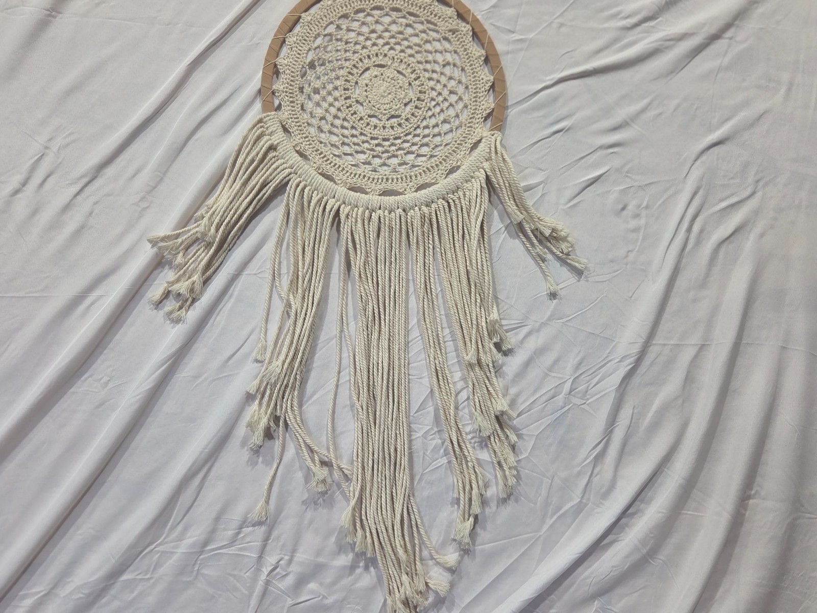 White & Tan Macrame Dream Catcher Native American Boho Style Neutral