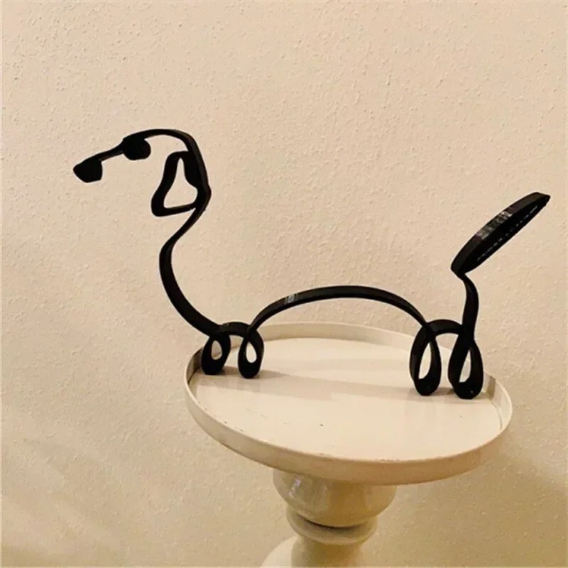 Metal Cat Dog Statue Modern Abstract Art Sculpture Ornaments Home Office Decor