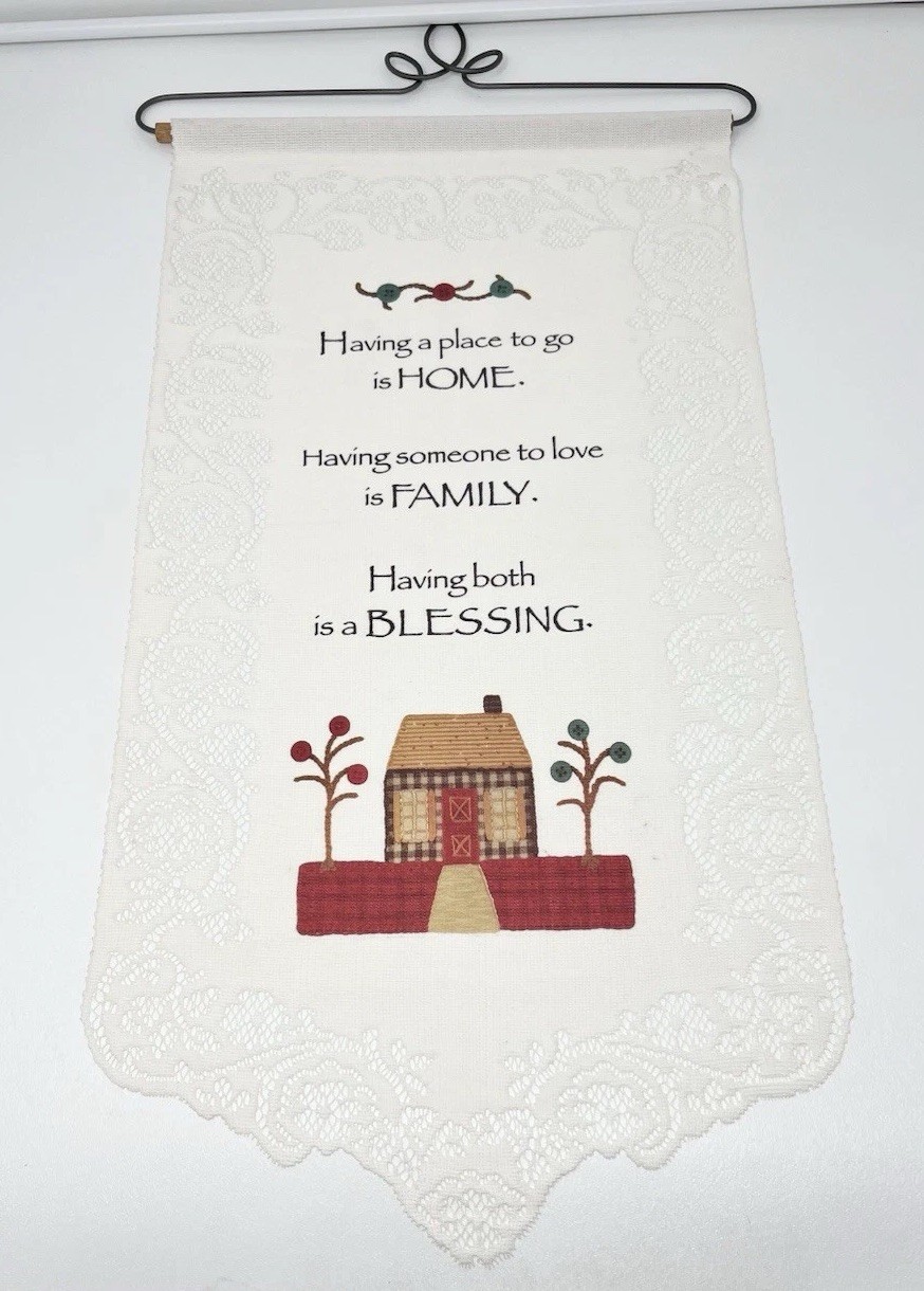 Vintage Lace Home Family Blessing Religious Wall Hanging Country Primitive