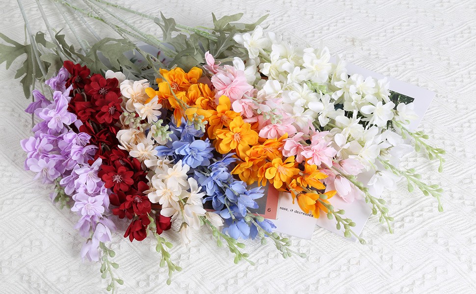 8PCS Blue Delphinium Artificial Flowers Larkspur Fake Flowers 33.5in Long Stem