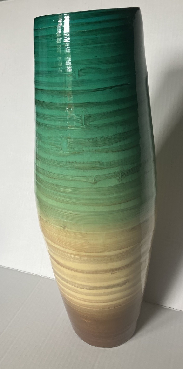 Bamboo Lacquered Colorful Floor/ Table Vase 17.5 X 6 Inches