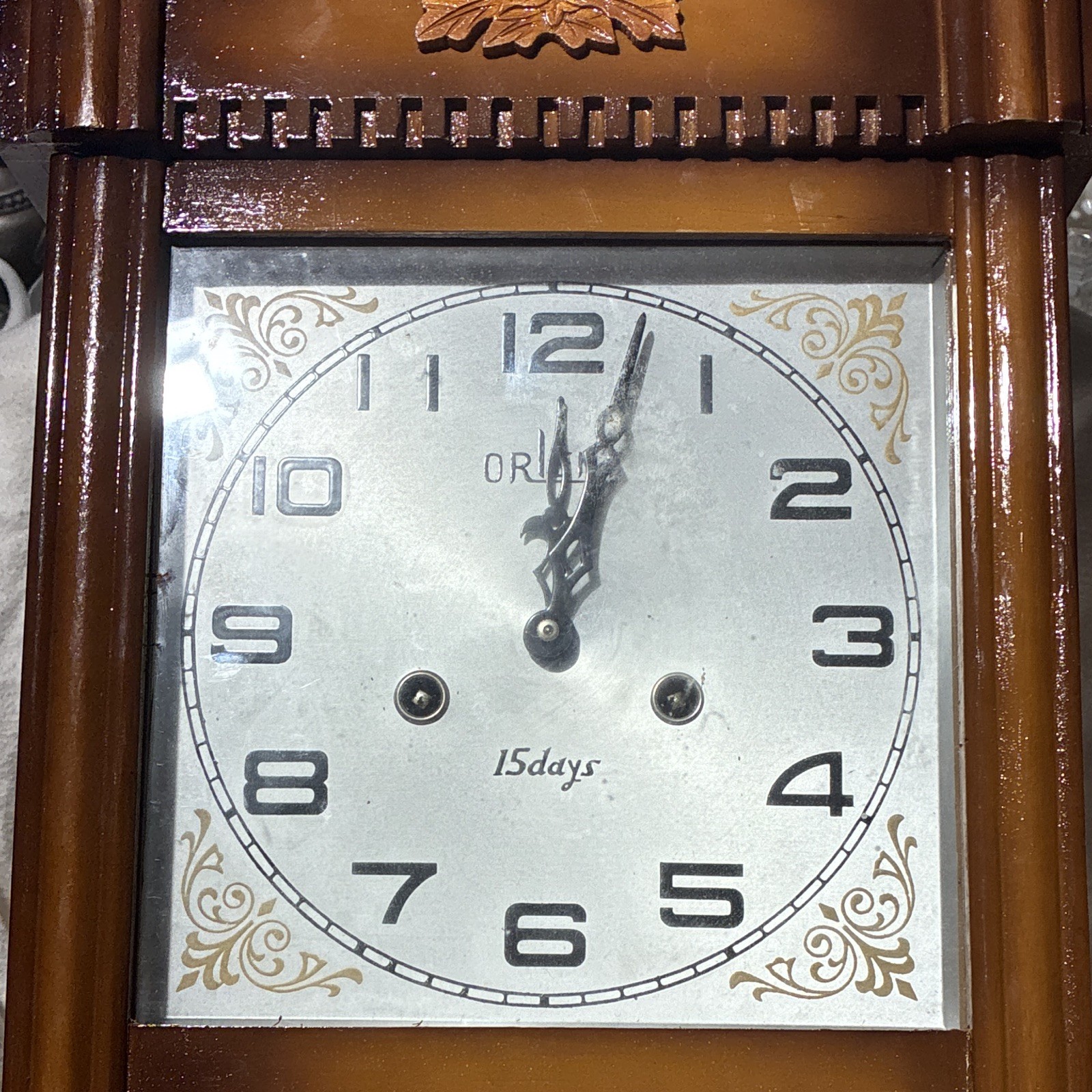 Orient 15 Days Pendulum Wall Clock Brown Wood Case Analog Rectangular Arabic