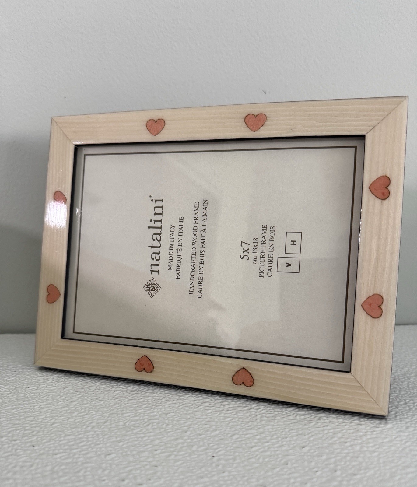 NEW Natalini Handmade 5 x 7″ Italy Lacquer Photo Picture Frame Wood Cream Hearts