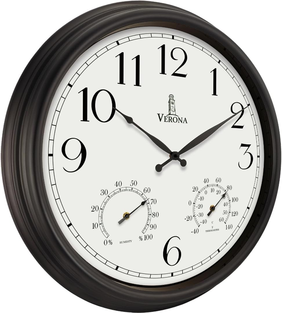 24 Inch Outdoor Clocks for Patio Large Waterproof with Thermometer – Black