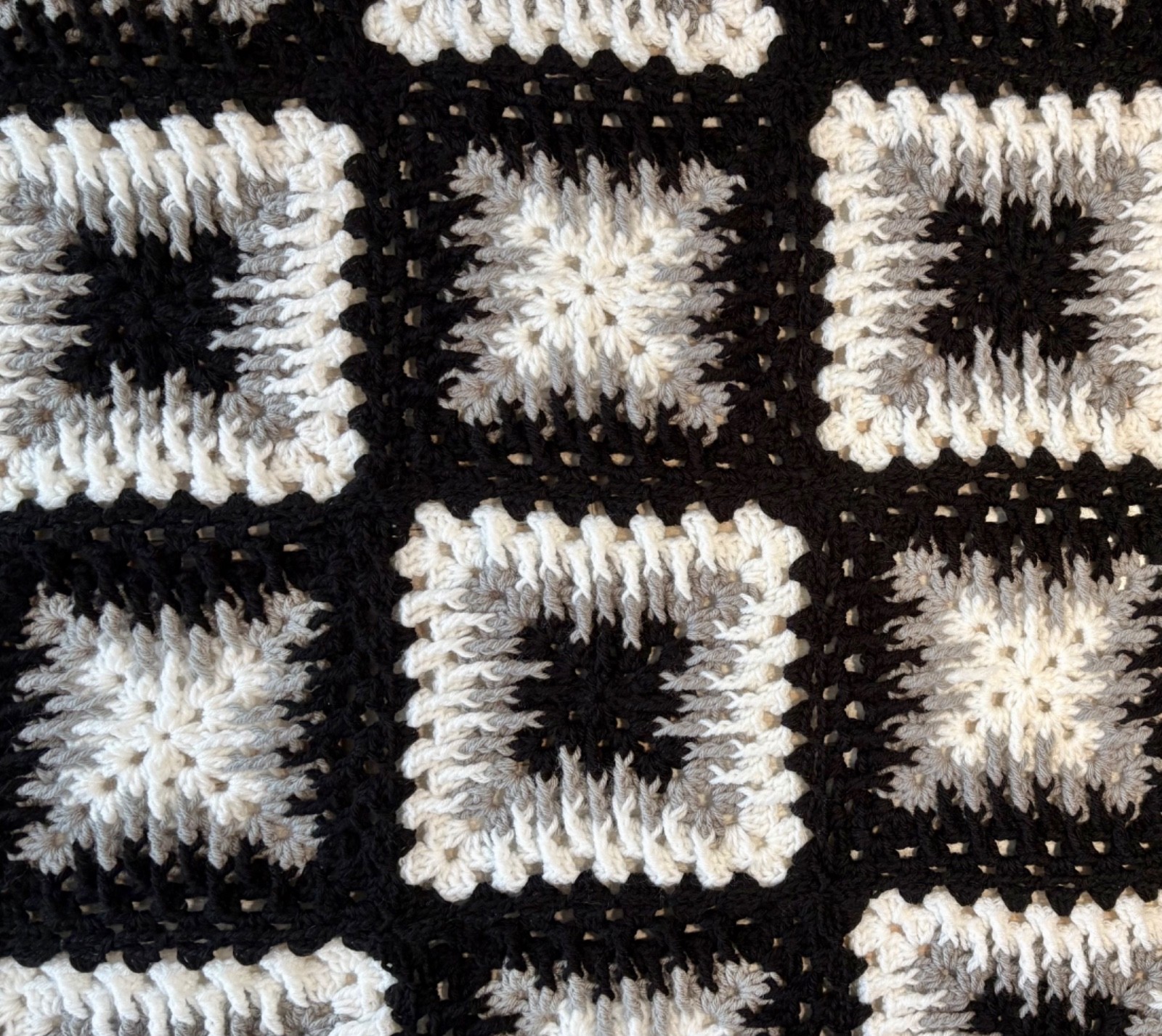 Afghan Sofa Throw 46″x 46″ Black White & Gray Crochet HANDMADE NEW & NEVER USED