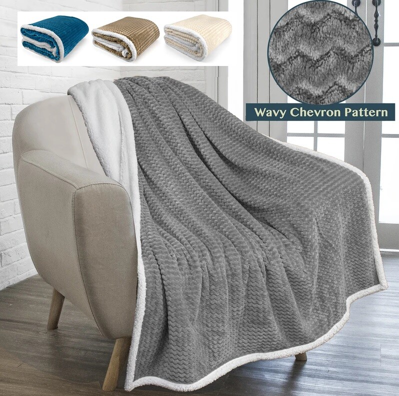 Sherpa Flannel Fleece Reversible Blanket Soft Cozy Warm Throw for Sofa Couch Bed