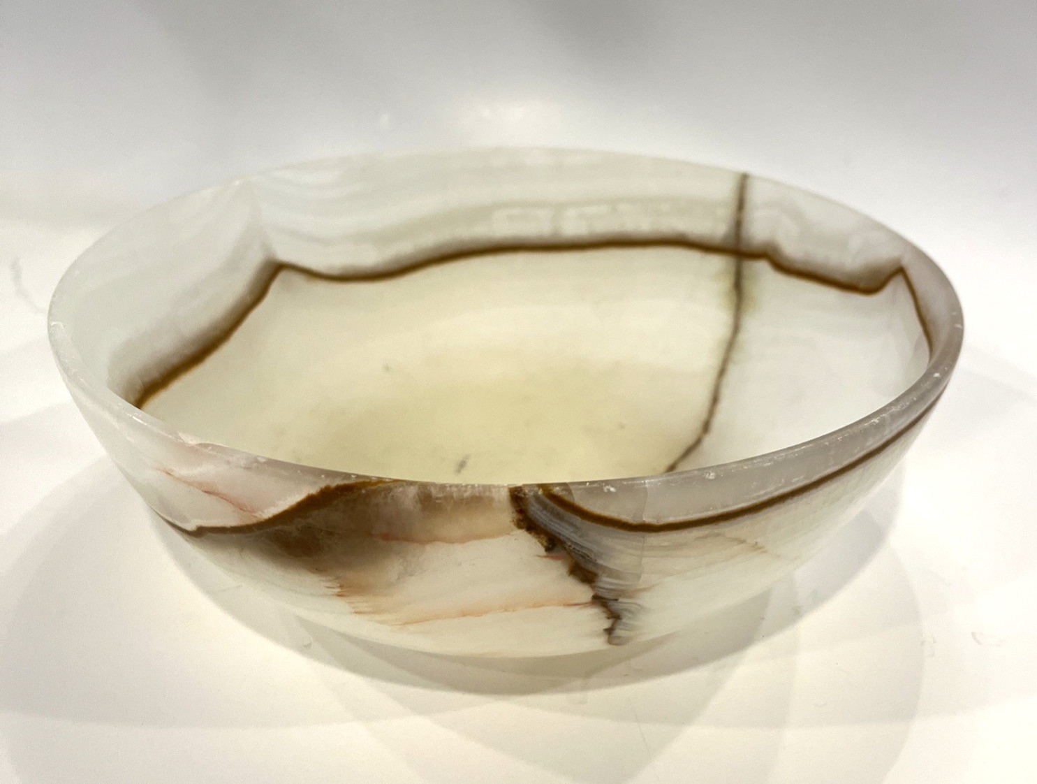 Onyx Bowl Brown Streaks 8 Inches Diameter Art Decorative