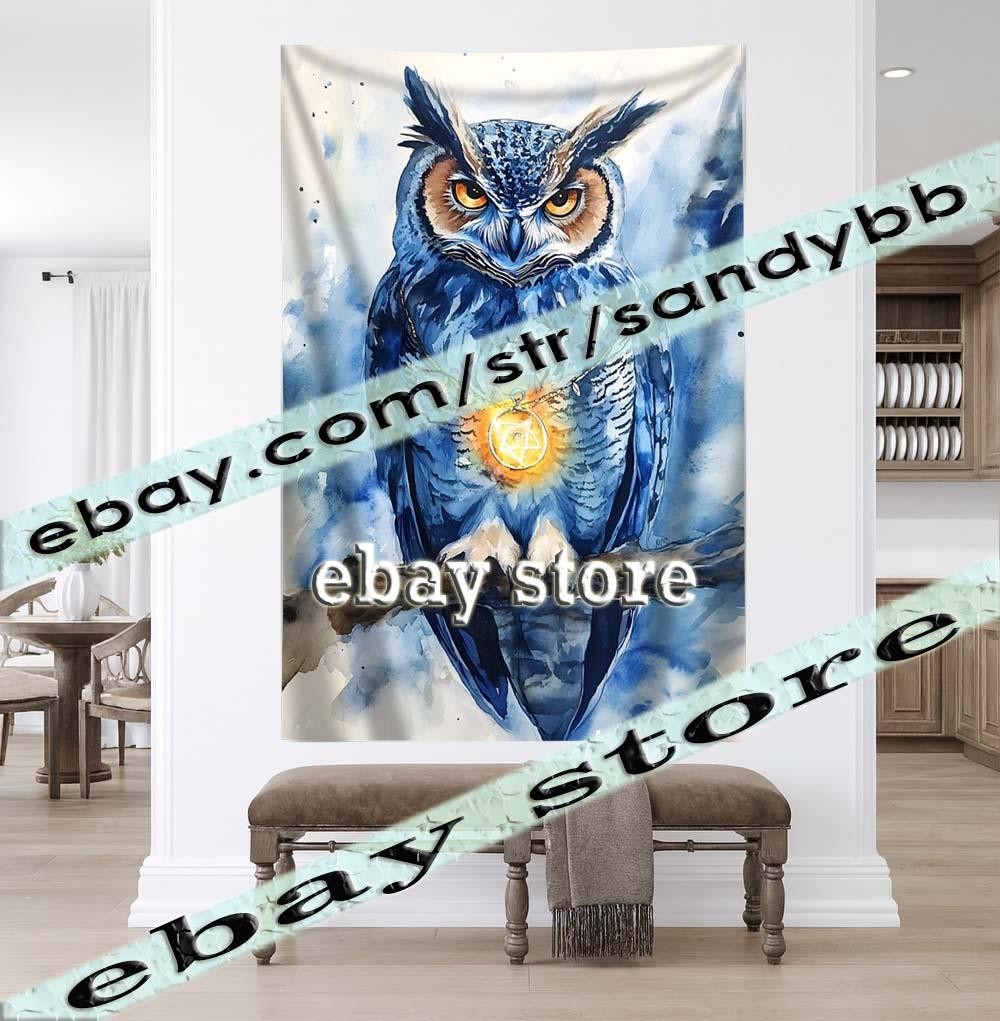 banner Tapestry Enchanted Guardian Theme night owl wisdom 39X59 in