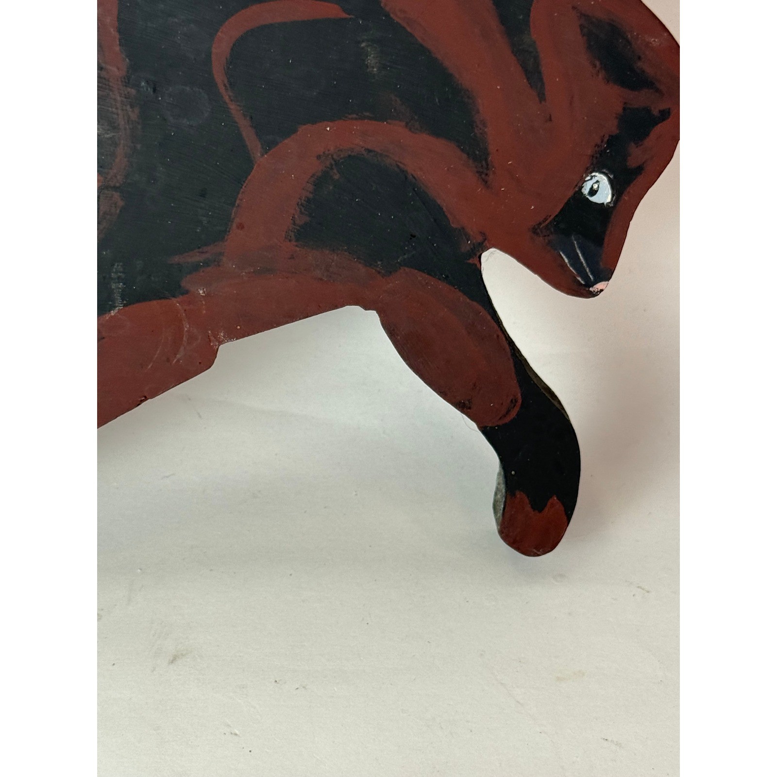 Vintage Hand Painted Wooden Cat Shelf Sitter Black Brown Striped 11 Inch