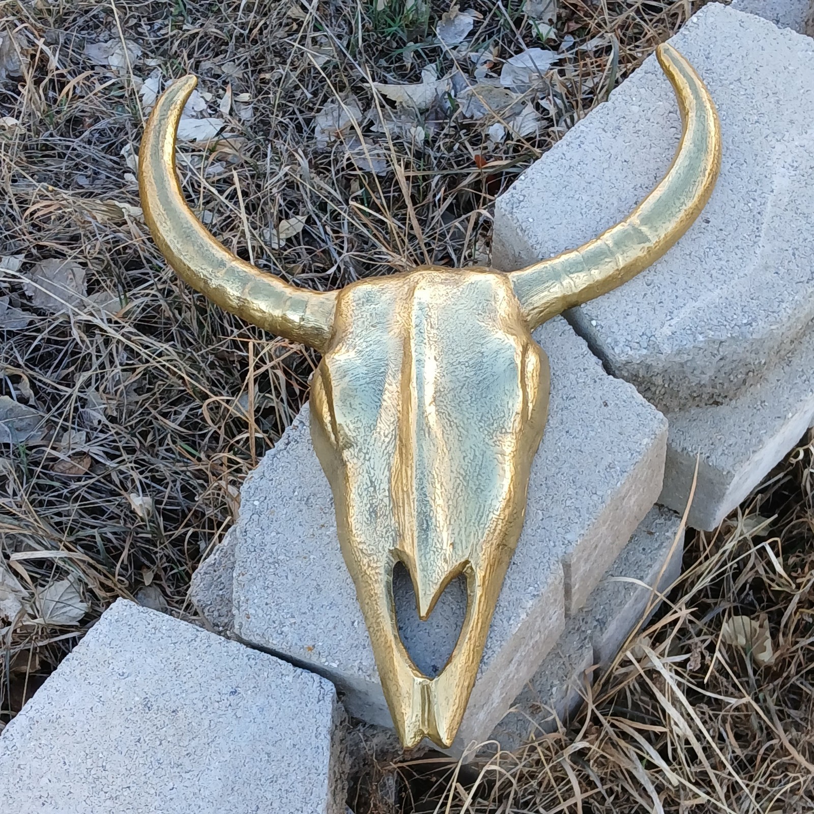 Western Americana Longhorn Skull Wall Decor Gold Tone 20” Steer Head Sculpture