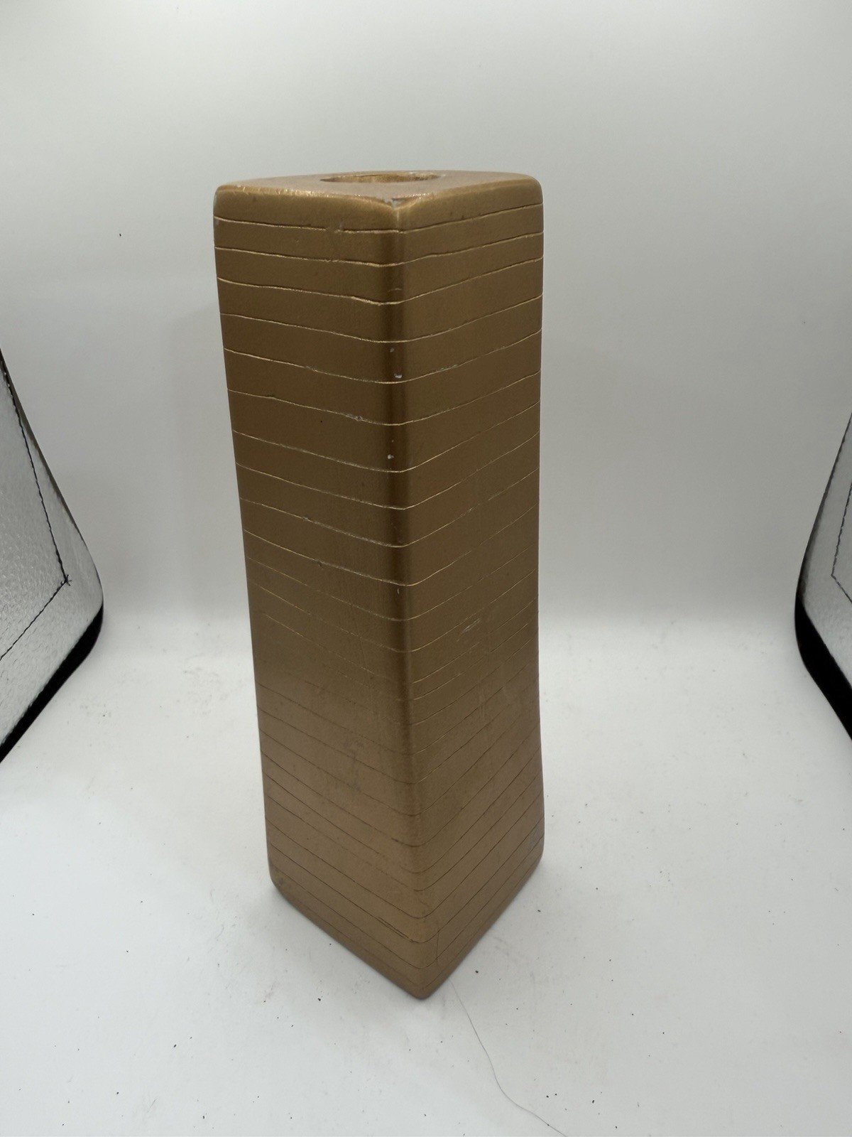 Gold Ceramic Rectangular Floor Vase Striped Modern Decorative Matte 3 lb 6.5 oz