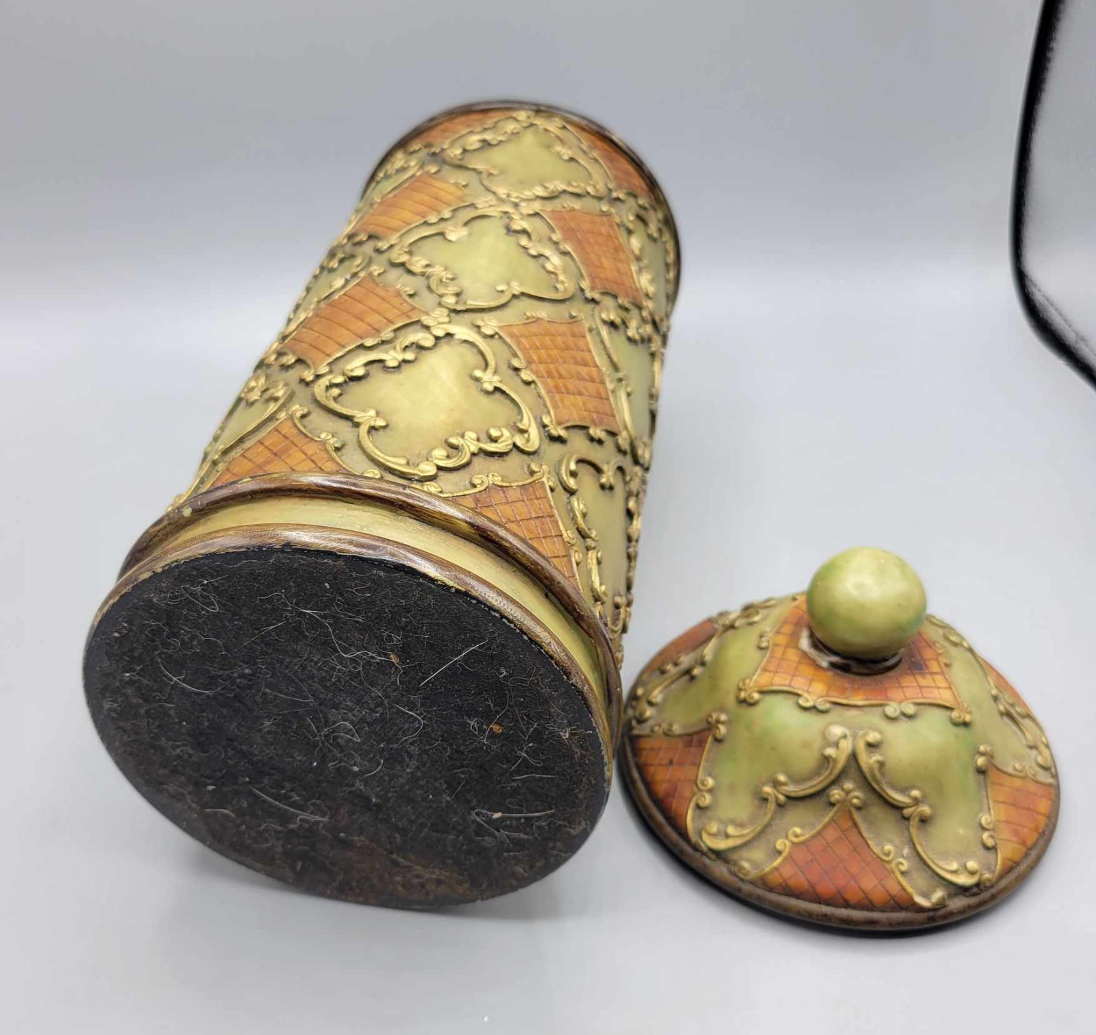 Decorative Vintage Resin Lidded Jar Container with Lid Multicolor Brown Green