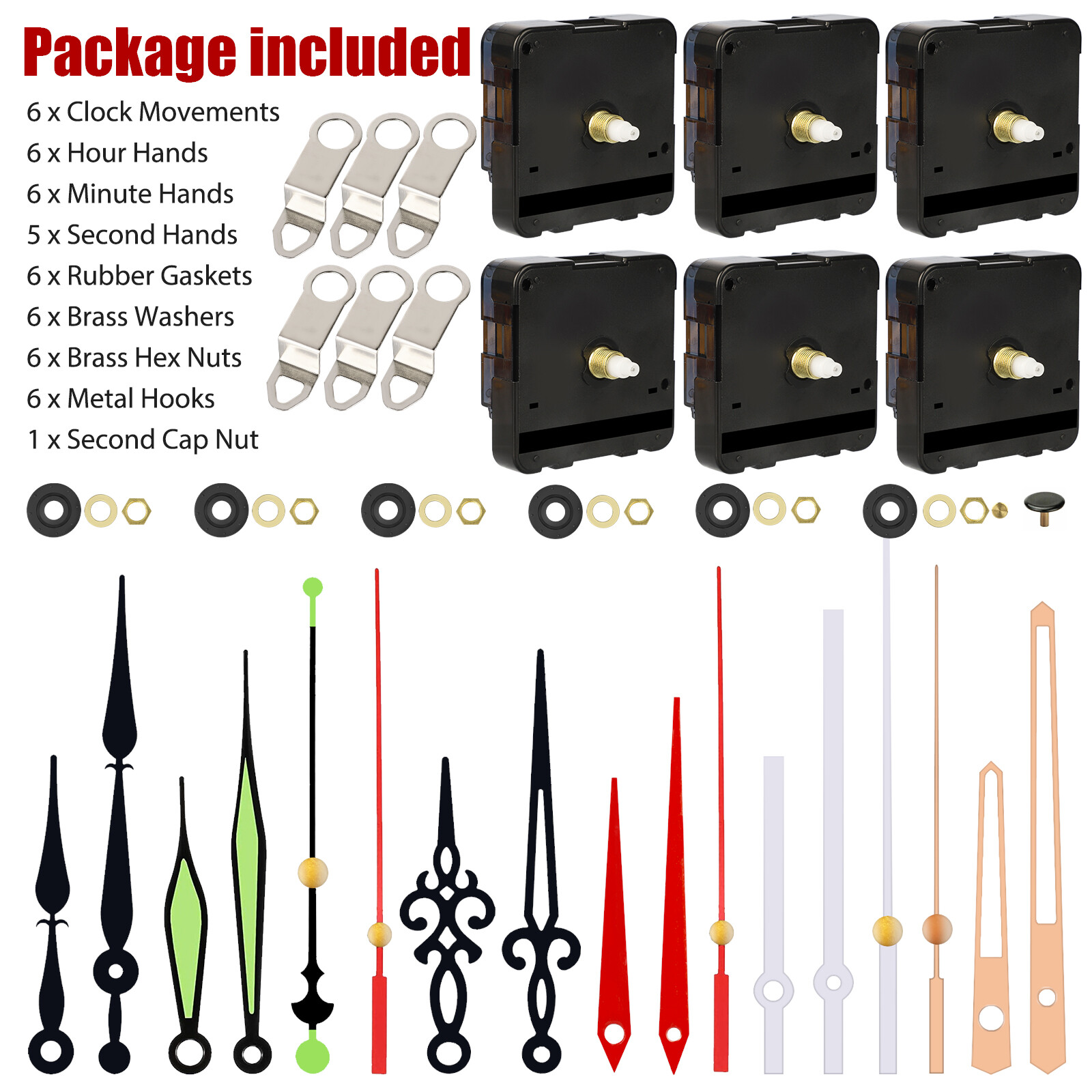 6PCS Wall Clock Quartz Movement Mechanism Replacement DIY Hands Repair Tool Kit