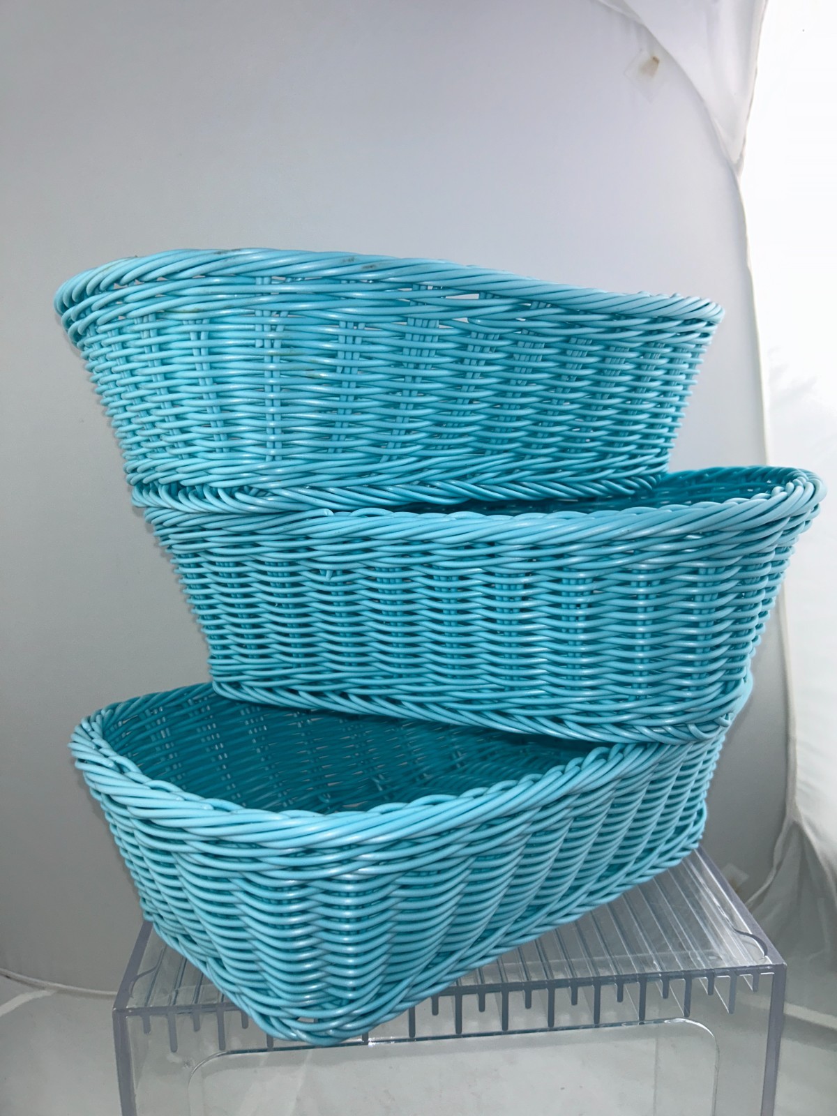 SET of 3 Baskets Woven Waterproof Plastic Food Safe BPA-Free Aqua Turquiose
