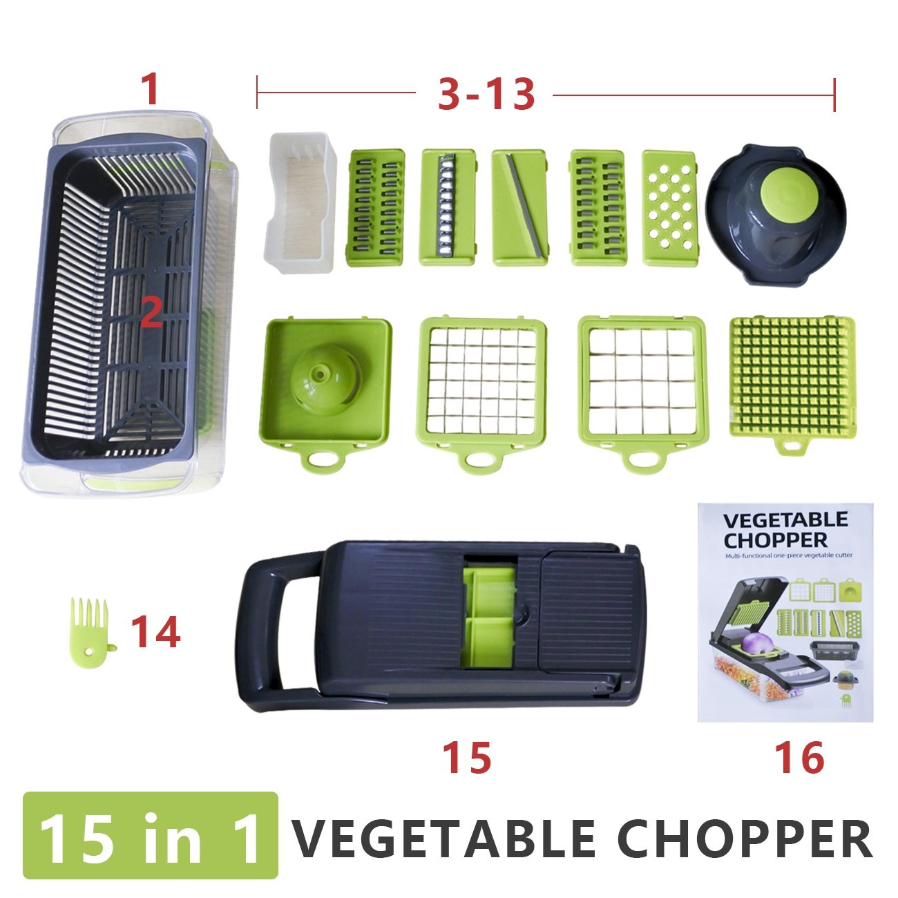 15 In 1 Vegetable Chopper Fruit Cutter Food Onion Veggie Dicer Slicer Peeler Kit
