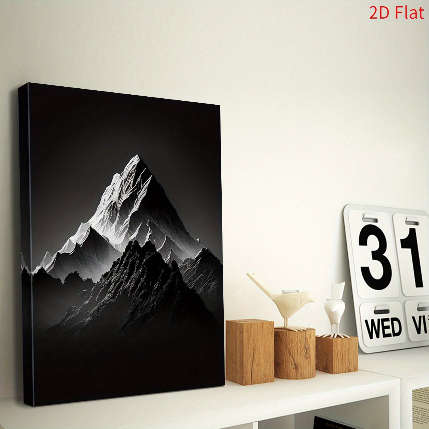 Black White Foggy Peak Mountain Minimal Canvas, Modern Monochrome Living Print