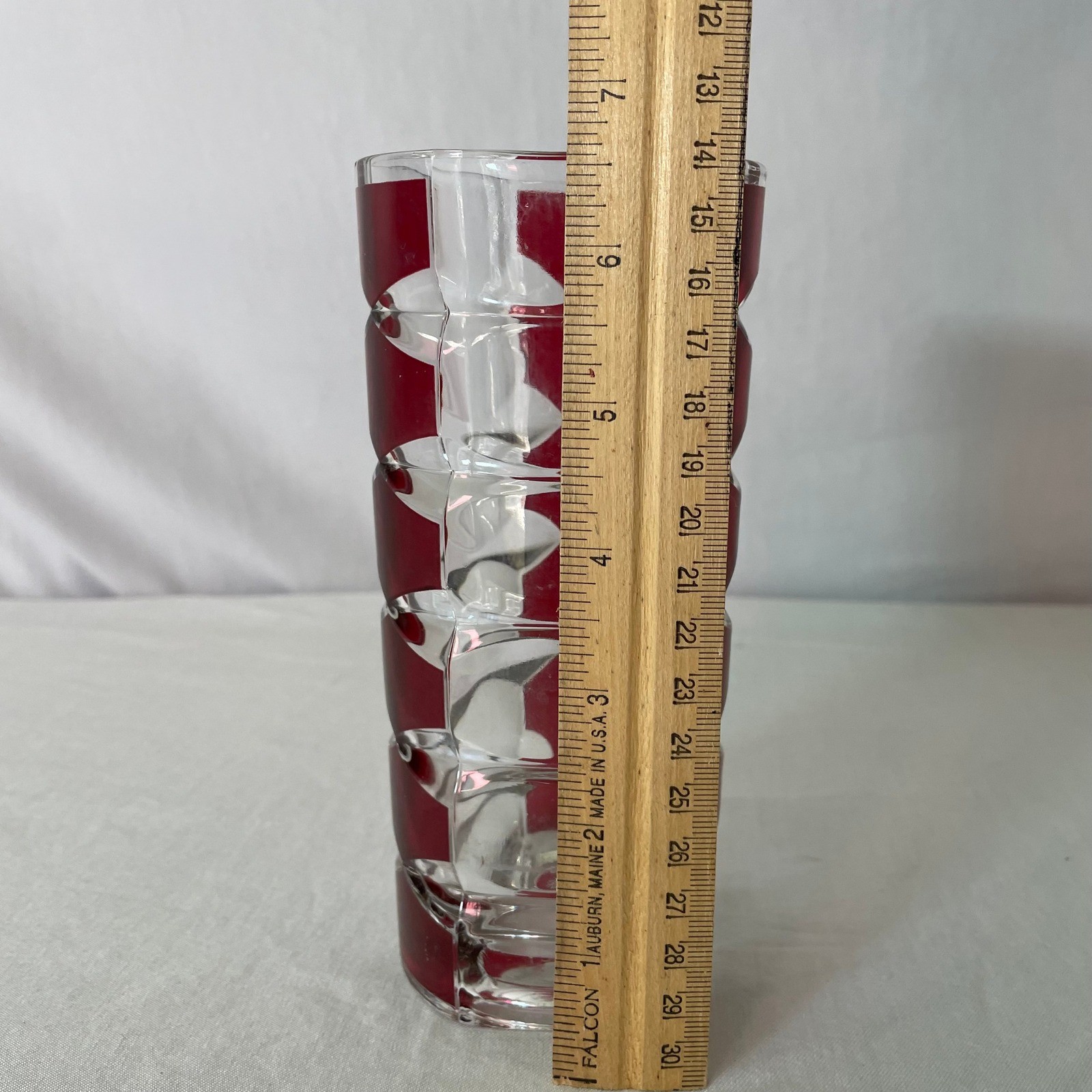Red Geometric Glass Vase Modernist Decor Table Centerpiece 9 Inches Tall
