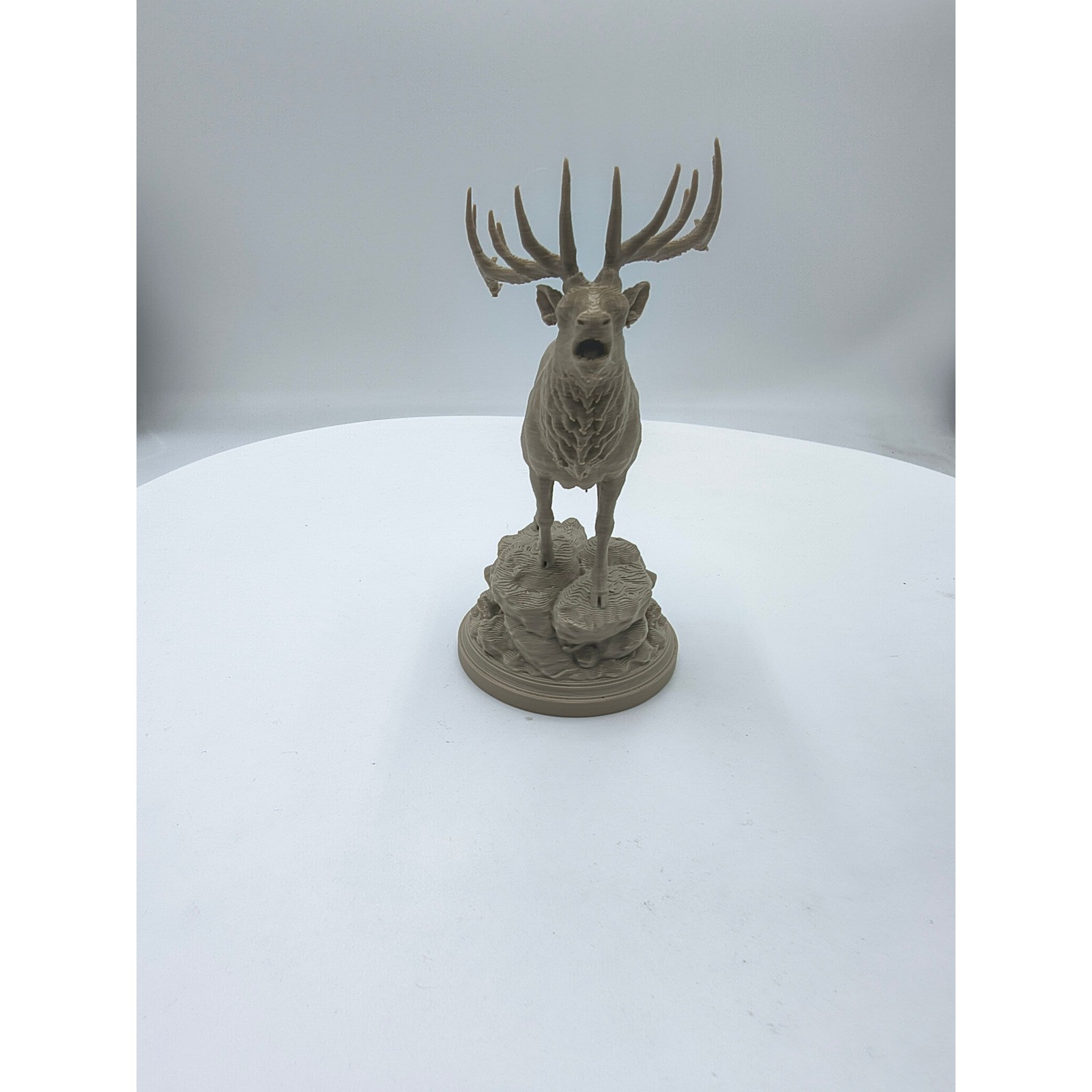 Bugling Elk Figurine 3D Printed Wildlife Statue Tan Rustic Cabin Decor 4 Inch