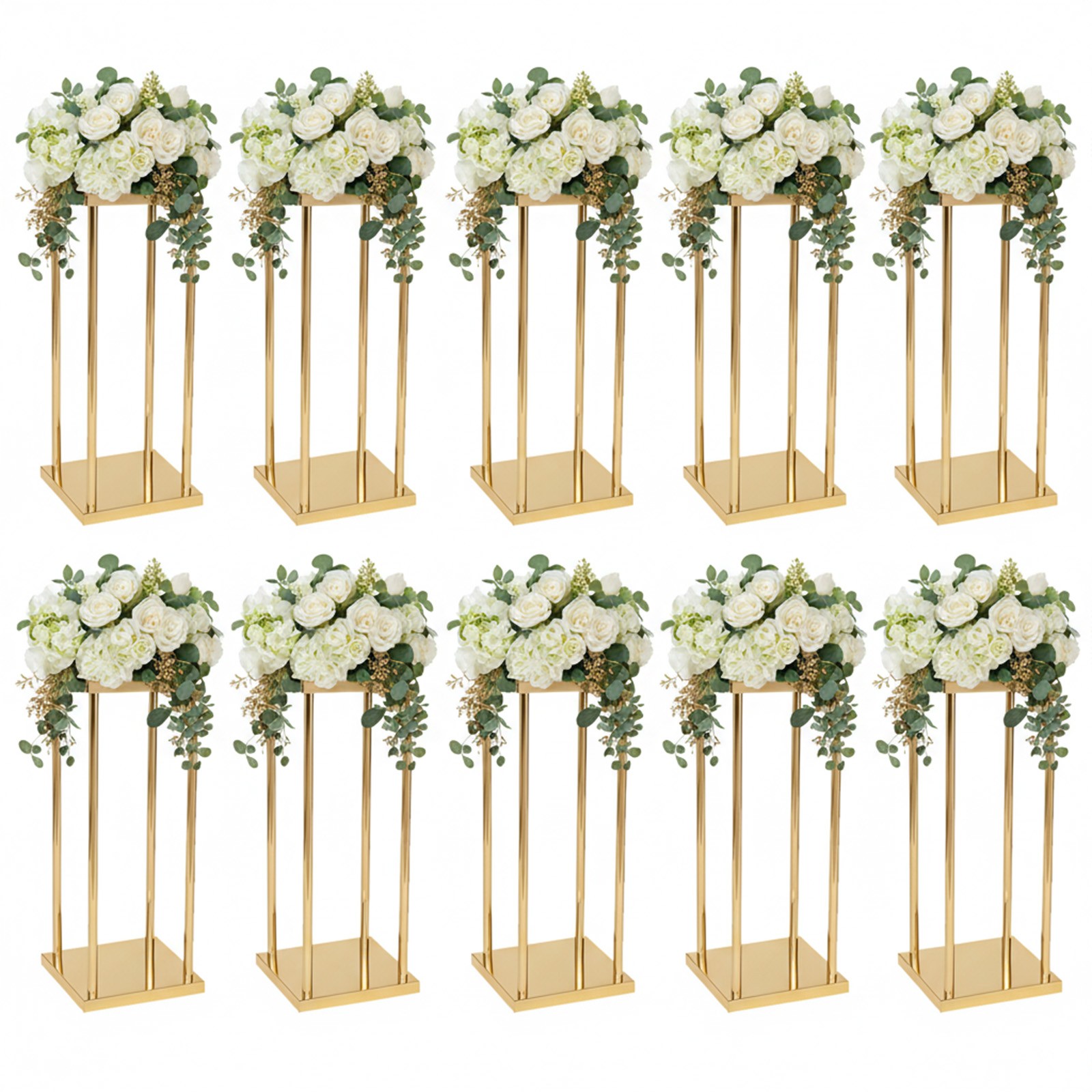 10Pcs 23.62in Gold Wedding Cenerpiece Flower Stand w/Plate for Party Events Home