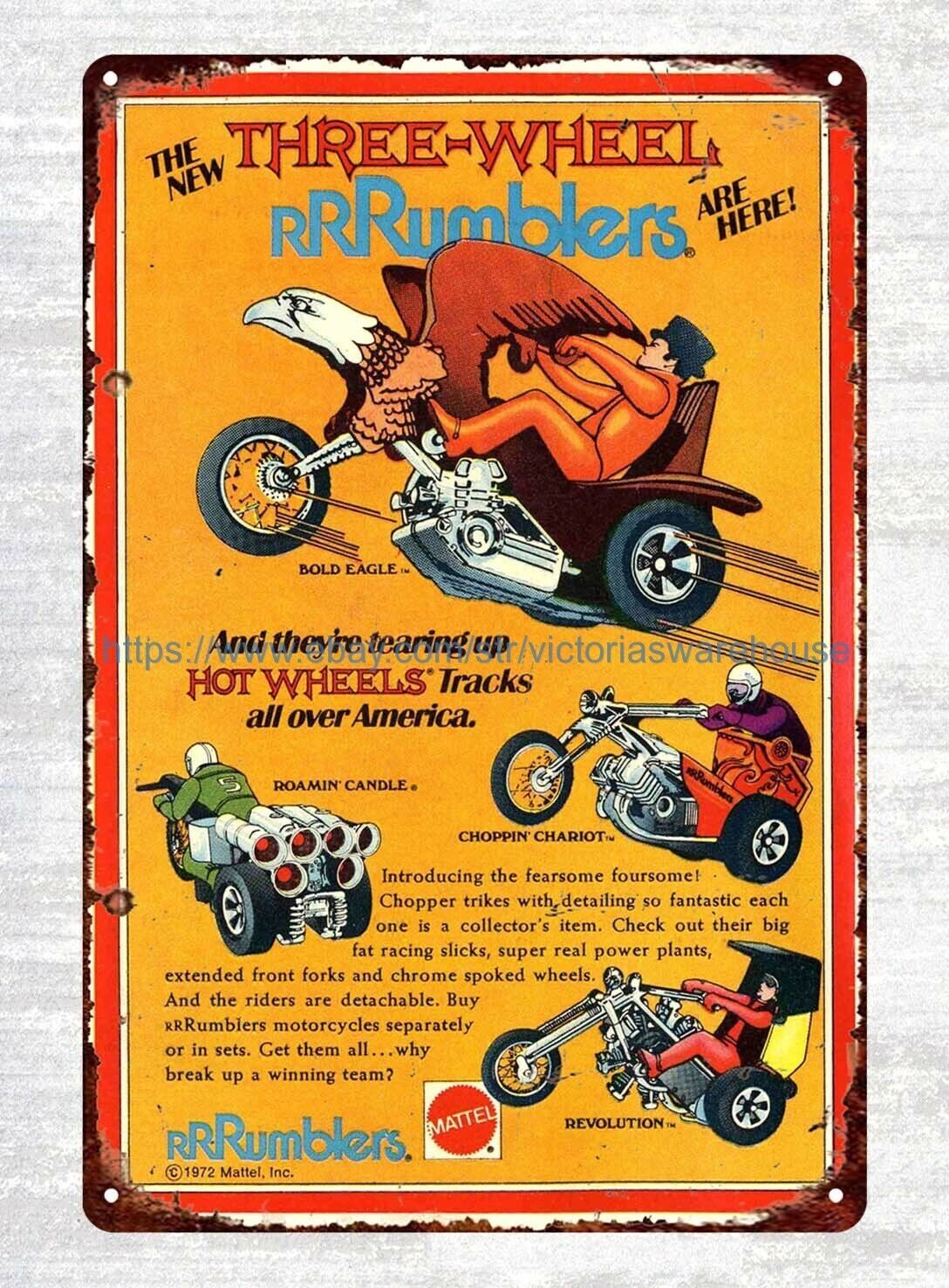 Three-Wheel RRRumblers 1972 metal tin sign modern office wall art