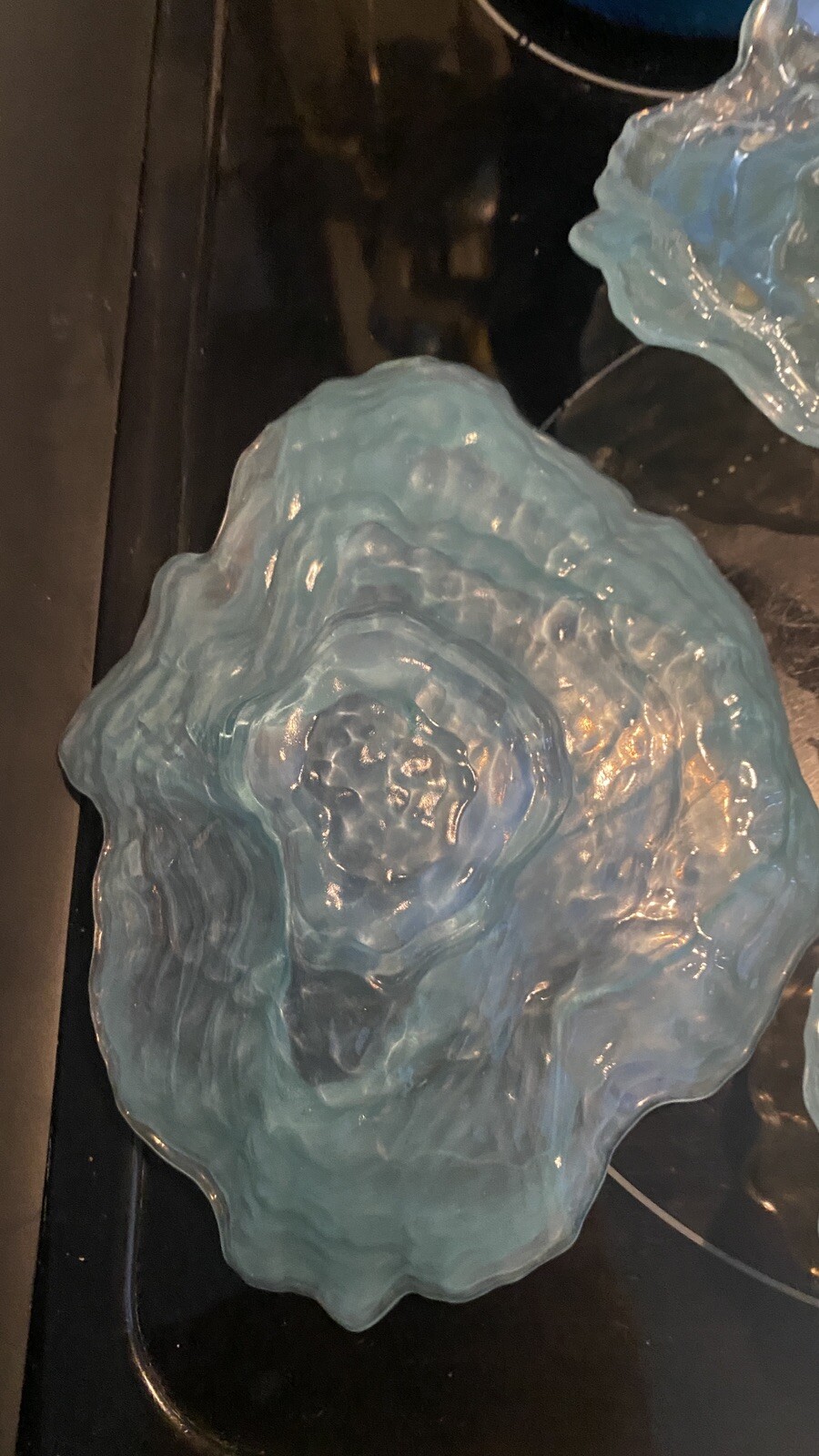 Coastal Collection Iridescent Oyster Art Glass Shell Plate Lot Of 3