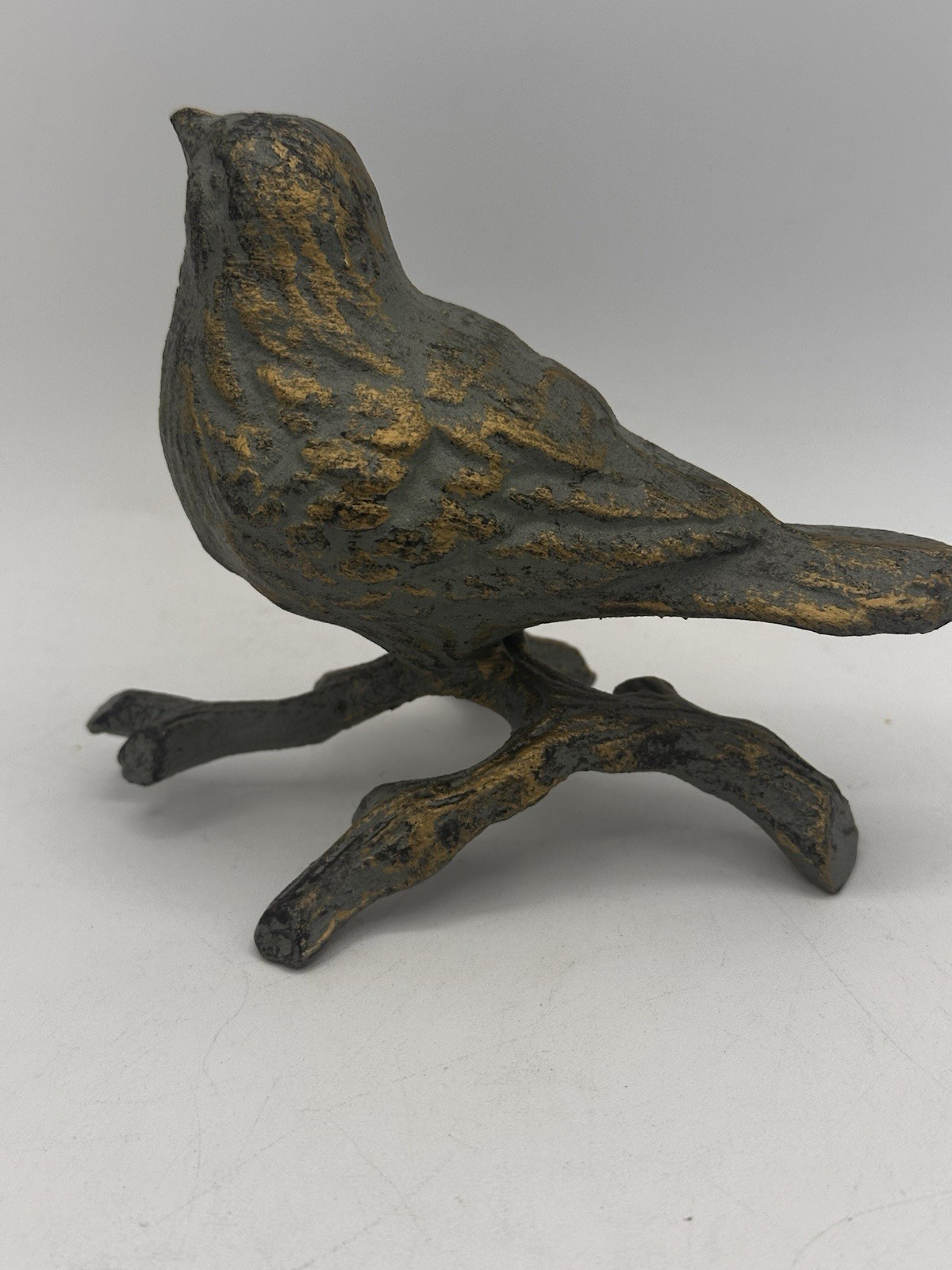 Bird on Branch Figurine Verdigris Antique Turquoise Cast Iron Paperweight Decor