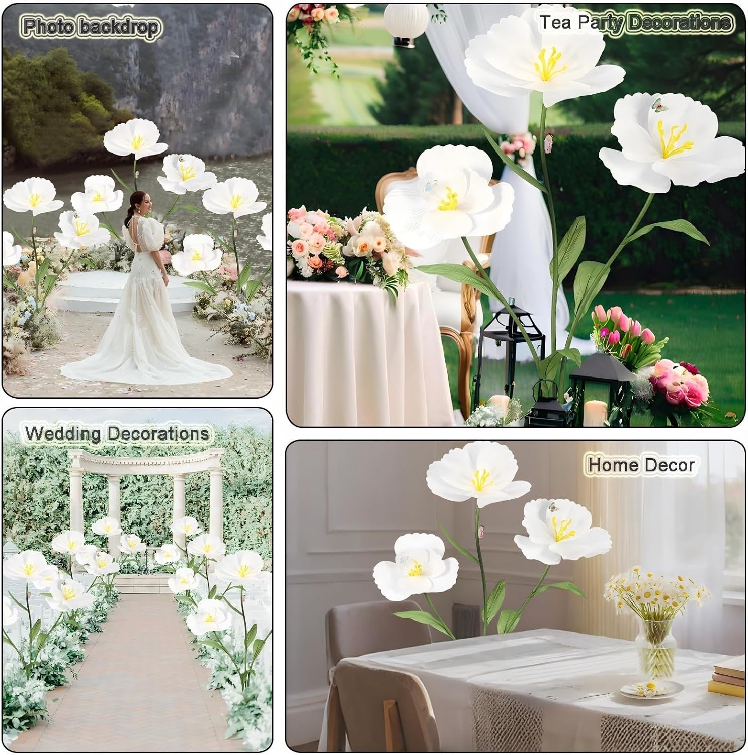 Giant White Felt Flowers – 3PCS Standing Decor for Home, Weddings & Events