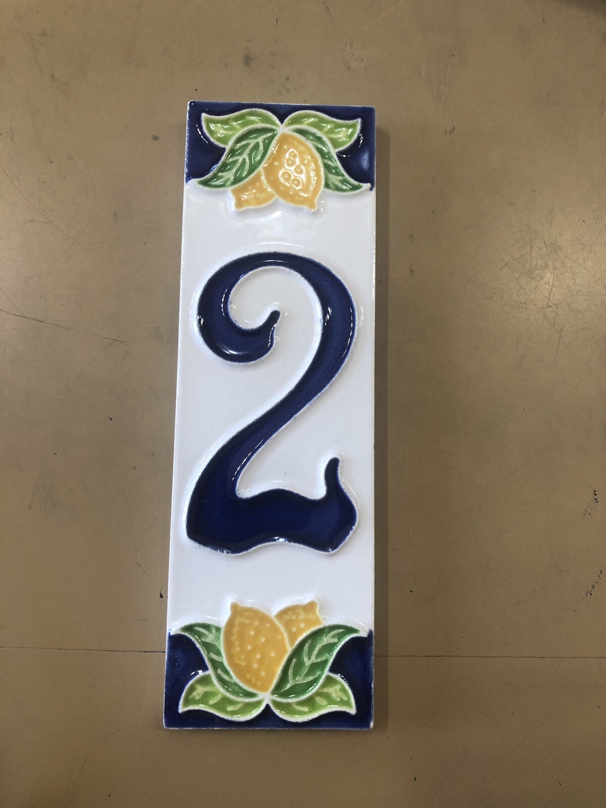 House numbers in Ceramic.2×6 In.Tile Number 2 Made/painted By Hand in ItalY