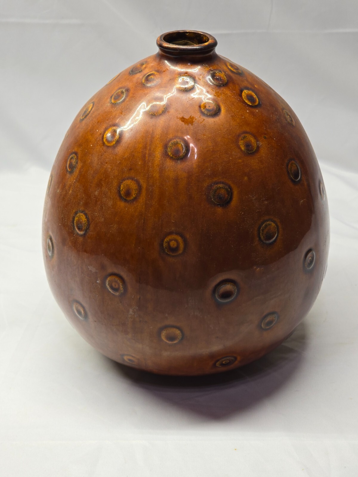 Brown Studio Pottery Textured Globe Vase 10″ Unknown Maker