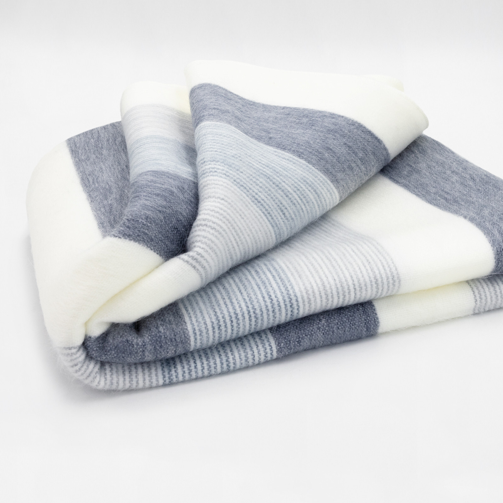 COSY SOFT ALPACA WOOL BLANKET 95” X 65” SERENE STRIPES IN SHADES OF GRAY