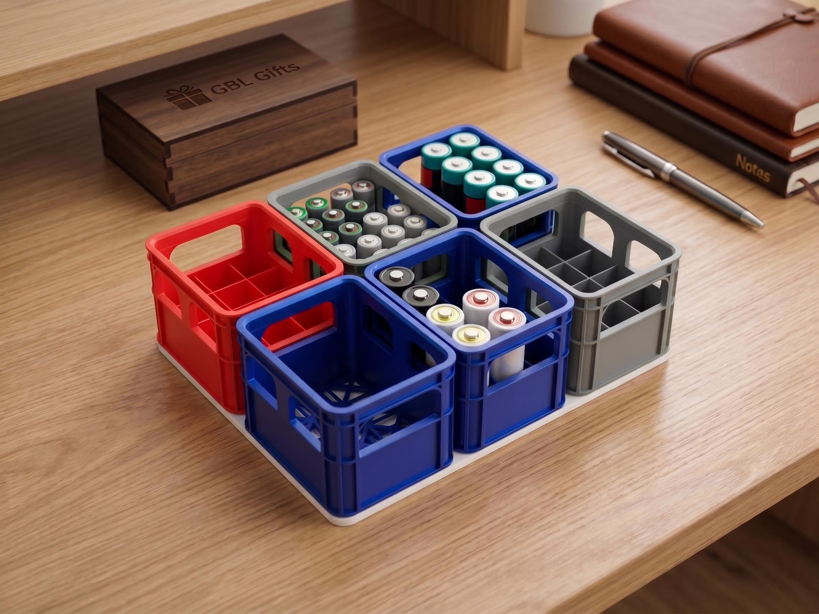 Stackable Battery Storage Crate – AA AAA 9V 18650 Trays