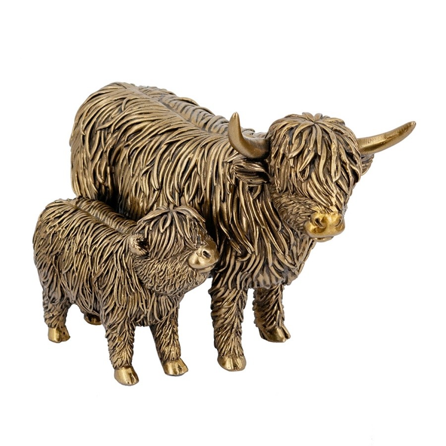 5.5″H Lifelike Highland Cow & Calf Statue Polyresin Figurine Tabletop Decor
