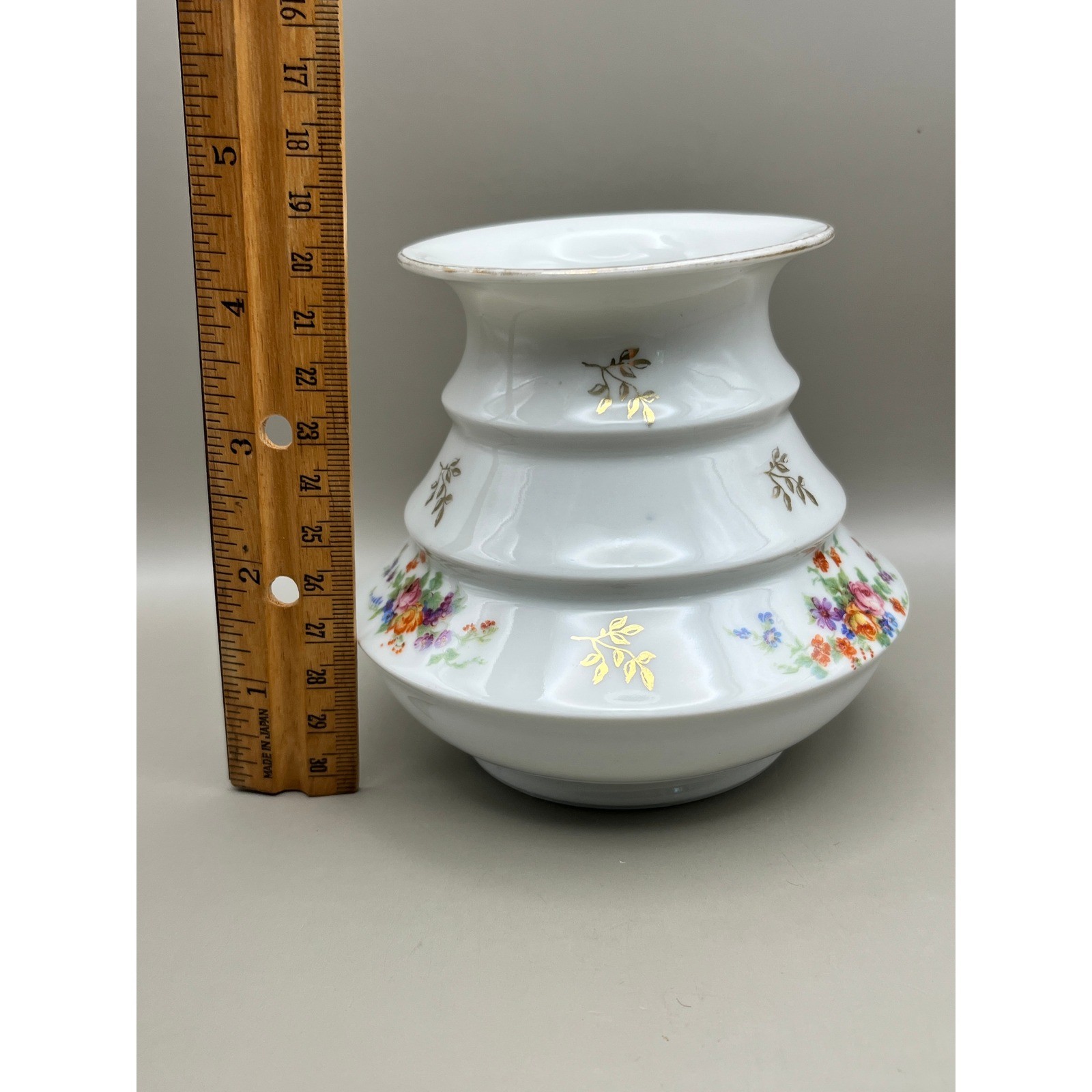 RS Tillowitz Germany Porcelain Tiered Beehive Vase Floral Gold Gilt White 4.25″