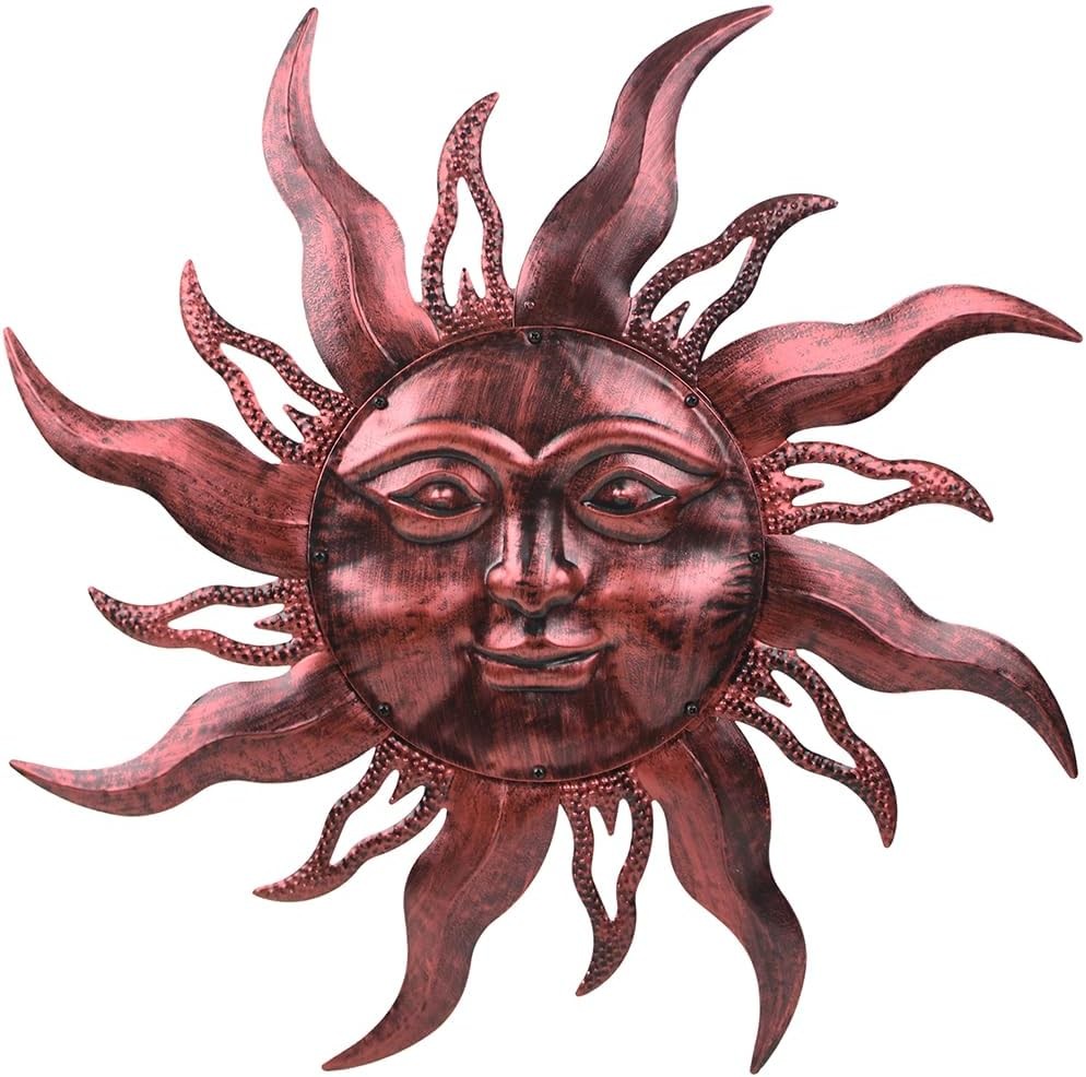 28” Outdoor Wall Decor Rust Proof, Sun Face Metal Wall Art Decor Hanging for In