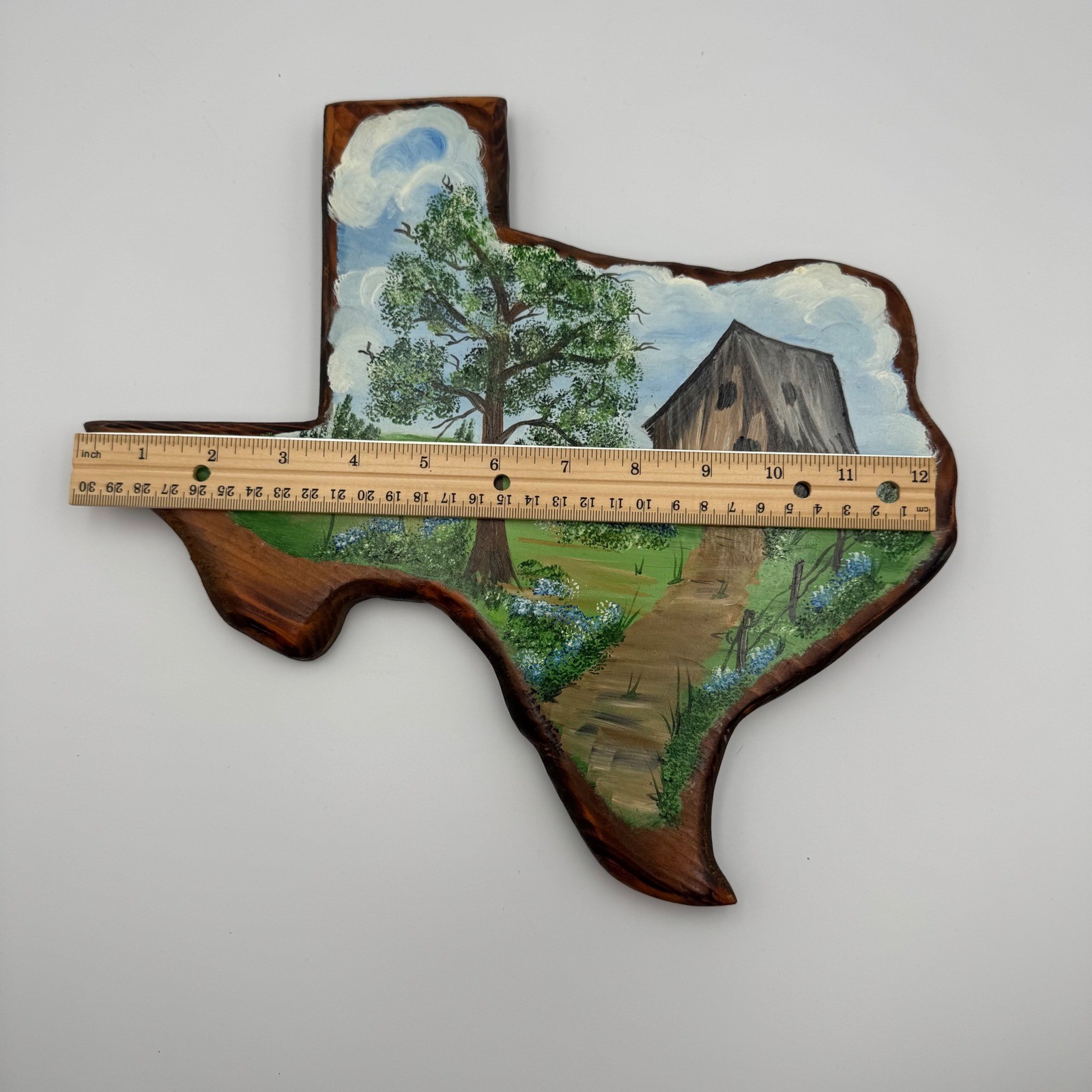 Texas Wall Art Bluebonnets Hand Painted Shaped Wood Plaque Barn Hanging