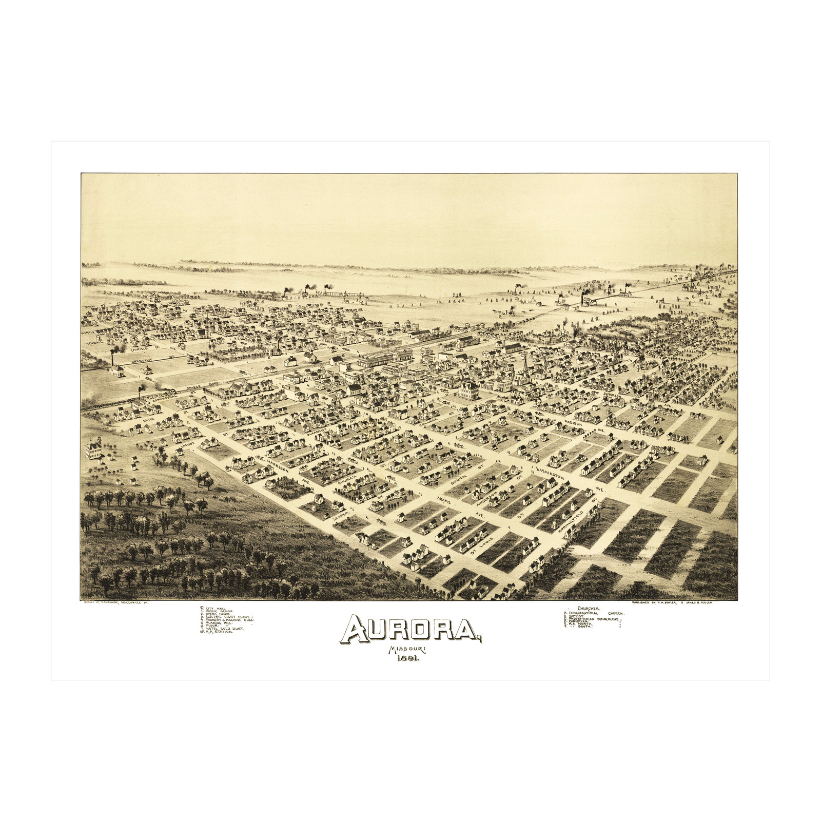 Old Map of Aurora, MO 1891 – Vintage Aurora Missouri Art