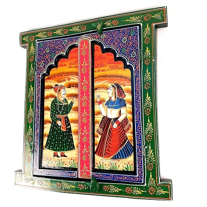 Wooden Jharokha Window Wall Hanging With Doors (Multicolored/15 Inch) gift item