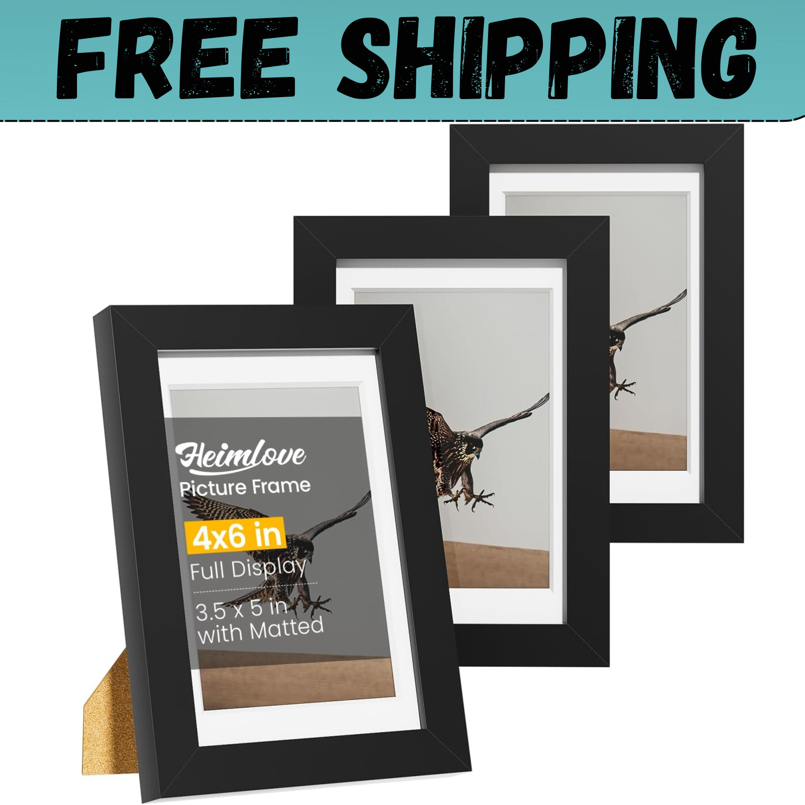 5X7 Picture Frames Set of 3 with Mat to Display 4X6 Picture,Plastic Black Photo