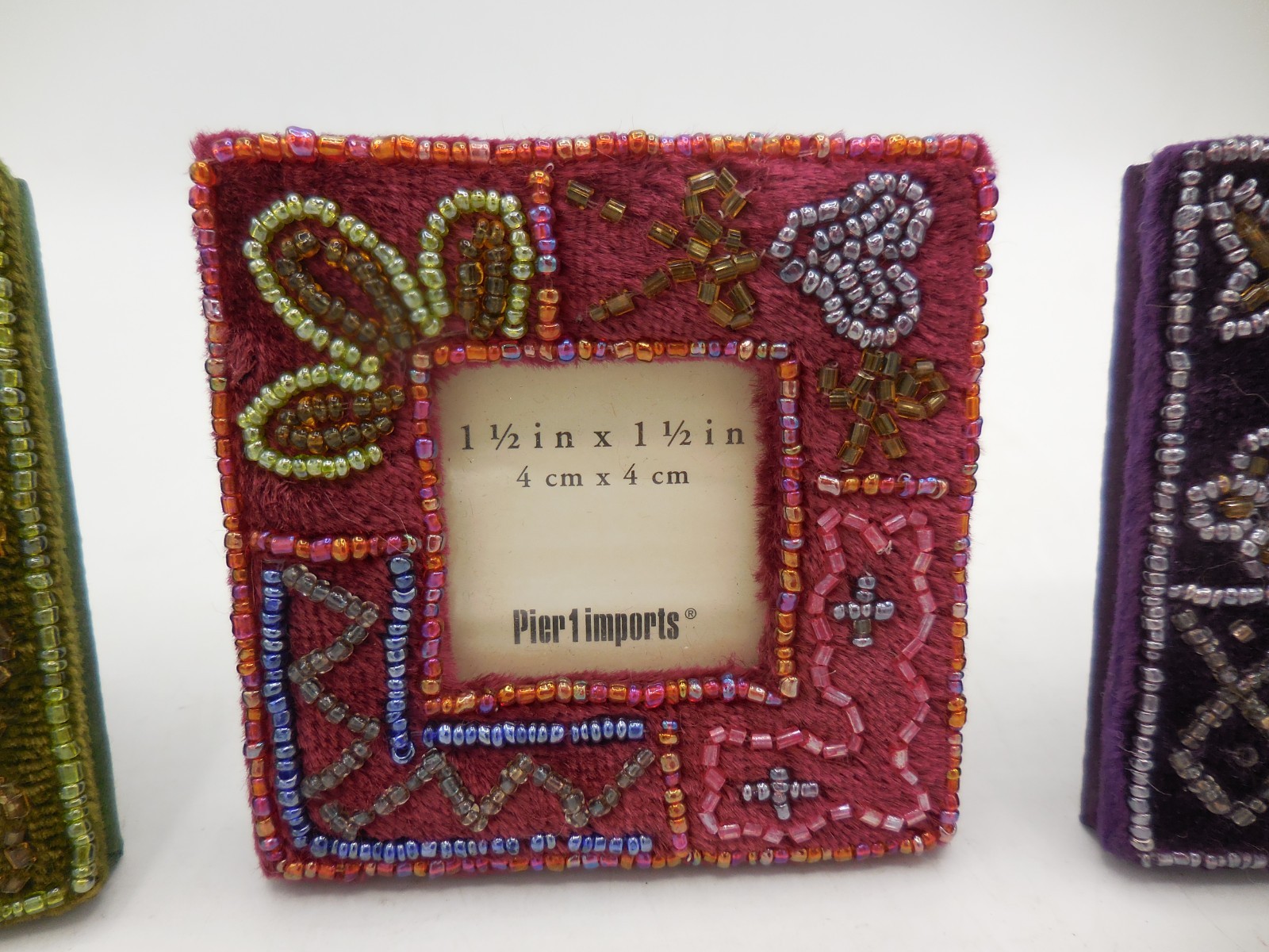 Set of 3 Pier 1 Imports Velvet and Bead Mini Photo Frames 3″ x 3″