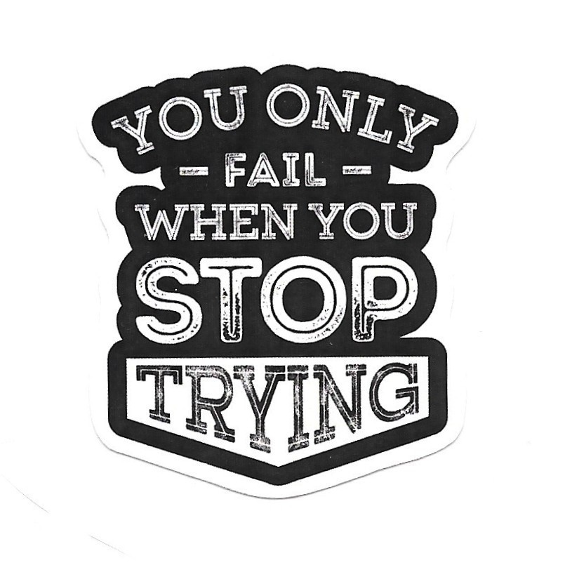You Only Fail When You Stop Trying Sticker Vinyl Decal Motivational Quote