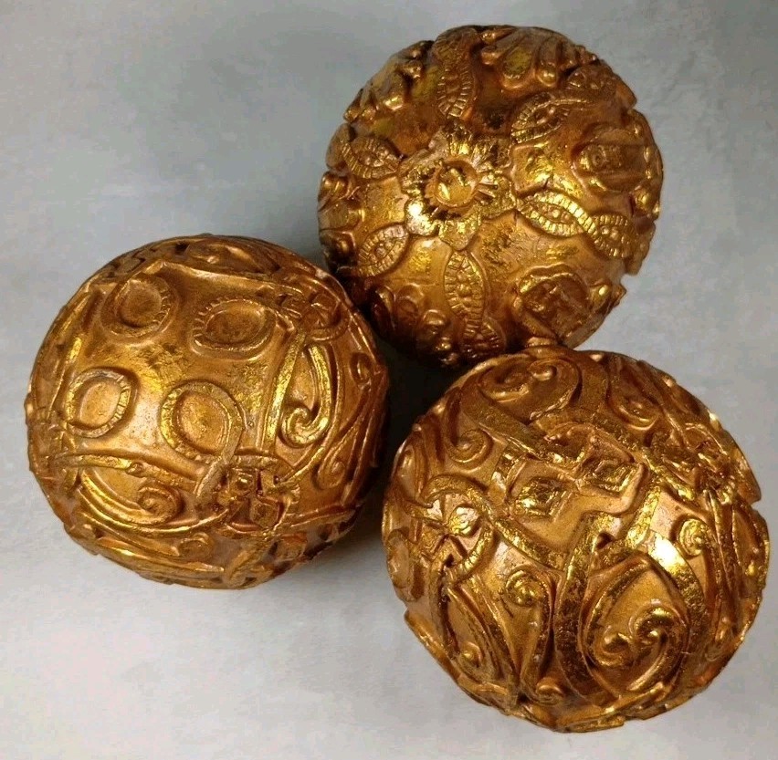 Set of 3 Gold Decorative Sphere’s 3.5″ Textured Orbs