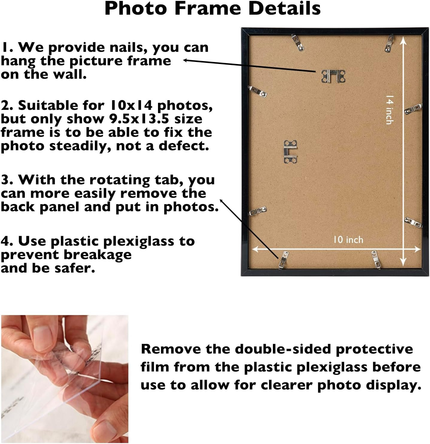 10X14 Picture Frame Set of 4 Black for 30 X 40Cm Diamond Painting Art, Wall Moun