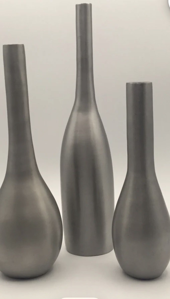 West Elm Brushed Metal Vases Set of 3 Matte Silver Modern Contemporary Glass