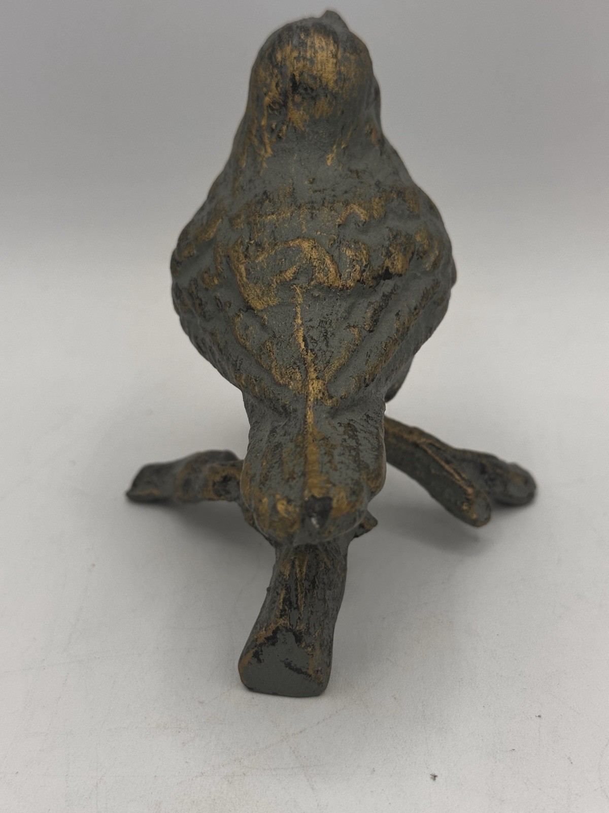 Bird on Branch Figurine Verdigris Antique Turquoise Cast Iron Paperweight Decor