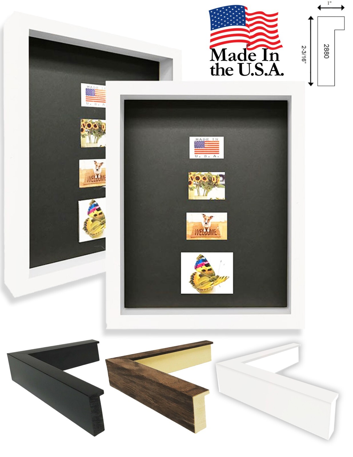 2-3/16″ White Shadow Box Picture Frame 11×14 12×18 16×20 24×36 30×40 36×36 +SALE