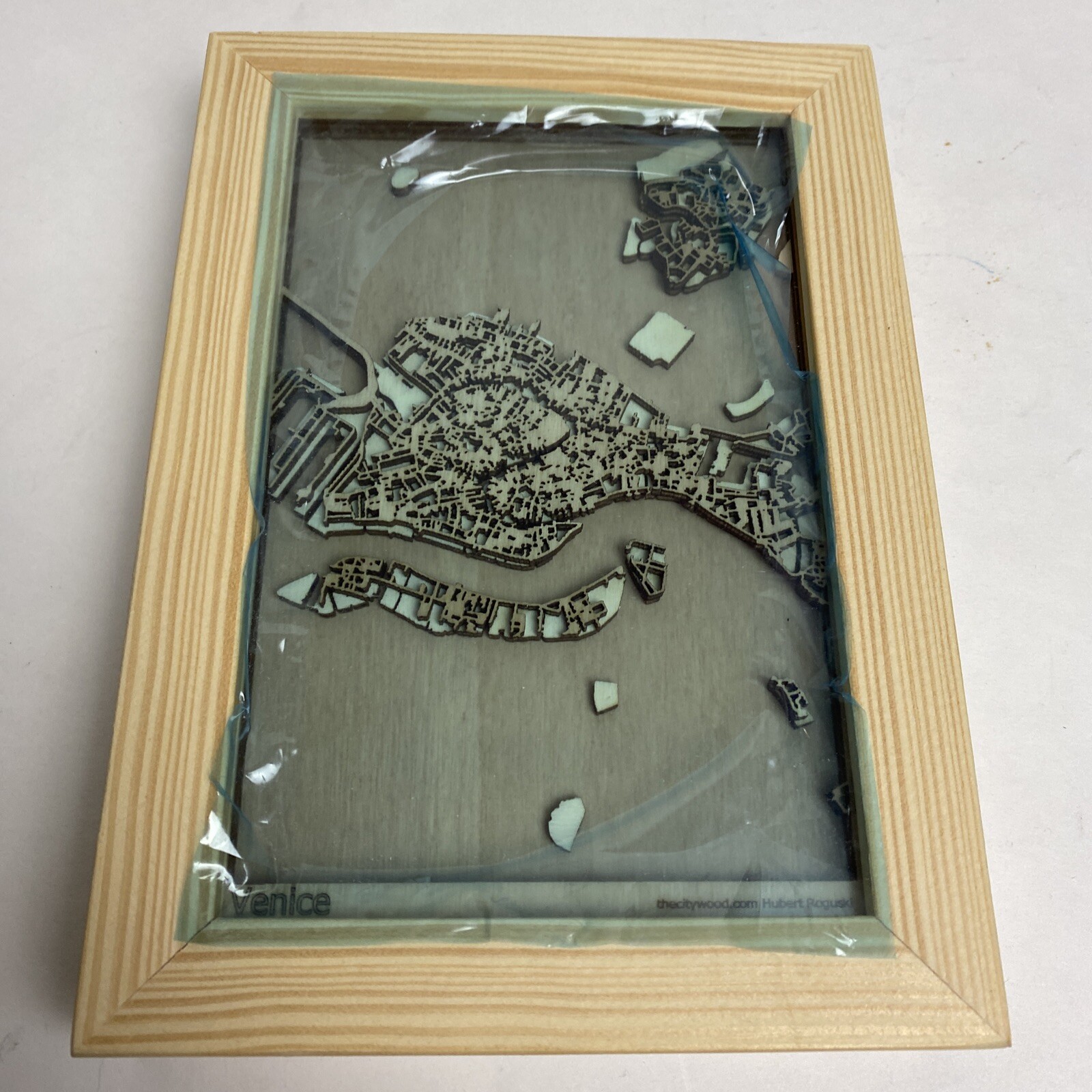 Venice Wooden Map Laser Cut Street City 3D Framed Wall Art Wood by Citywood