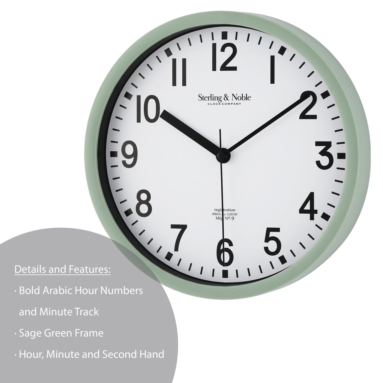 Basic Indoor 8.78″ Sage Analog Round Modern Wall Clock